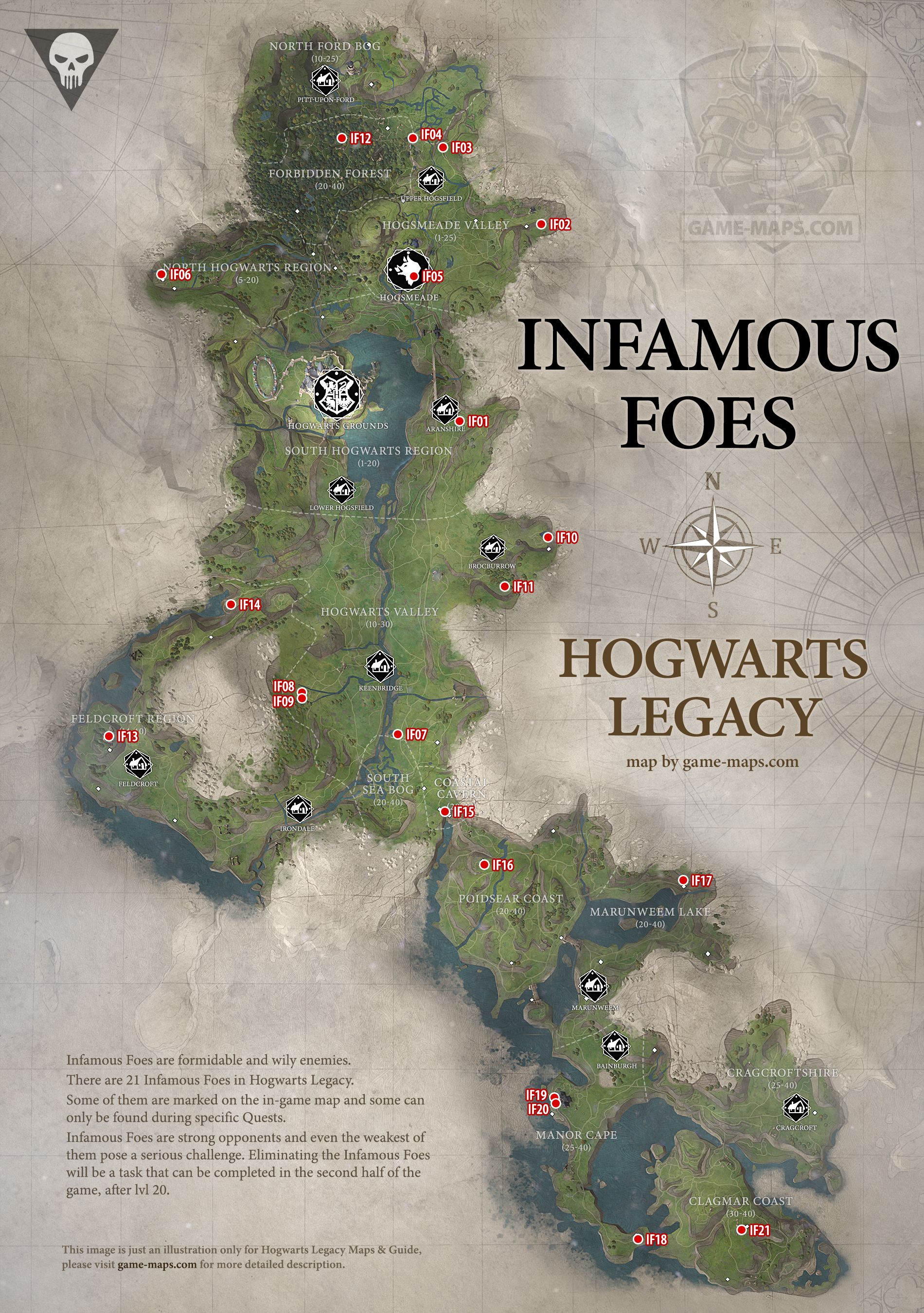 Infames inimigos no mapa legado de Hogwarts Hogwarts Legacy