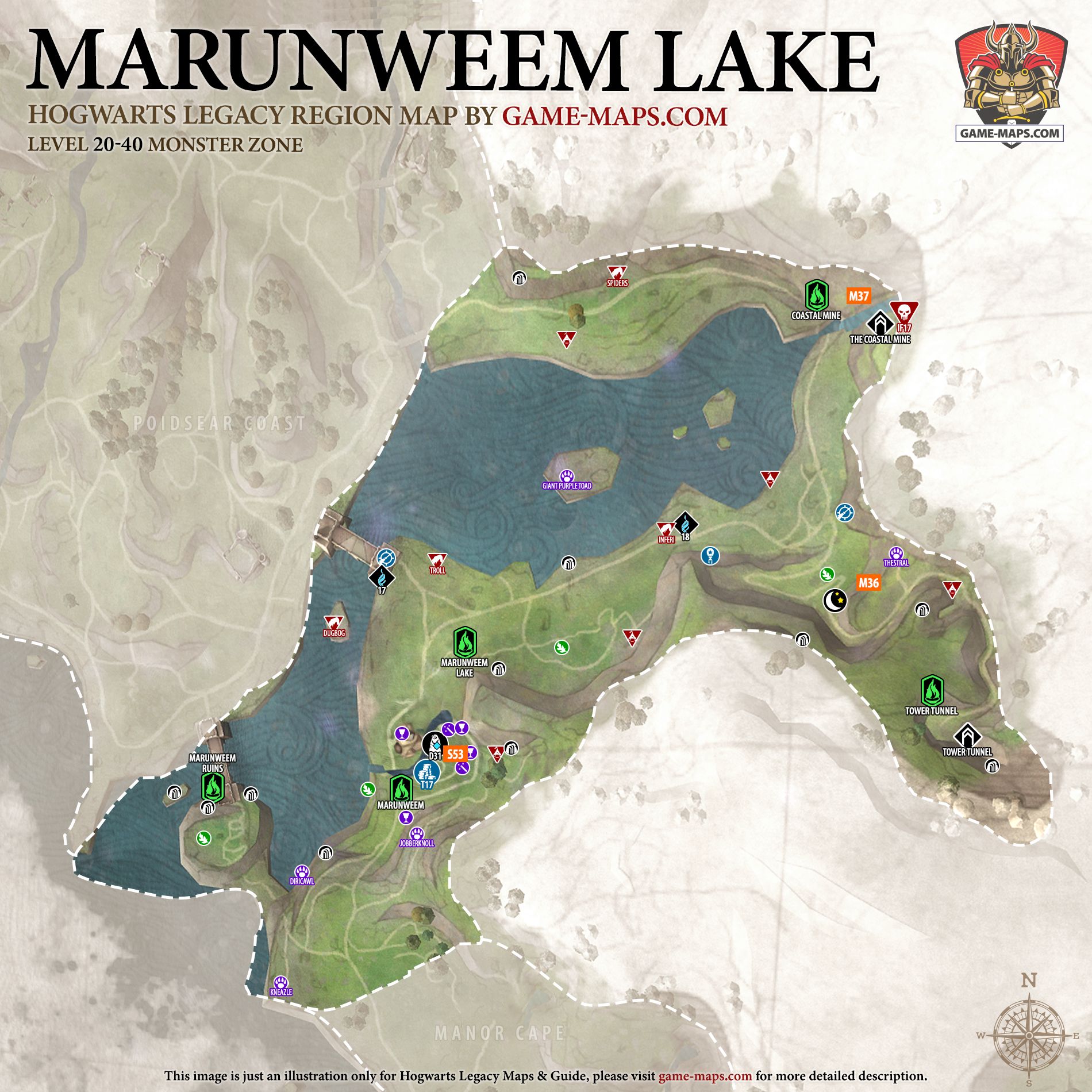 Marunweem -tó térkép Roxfort örökség