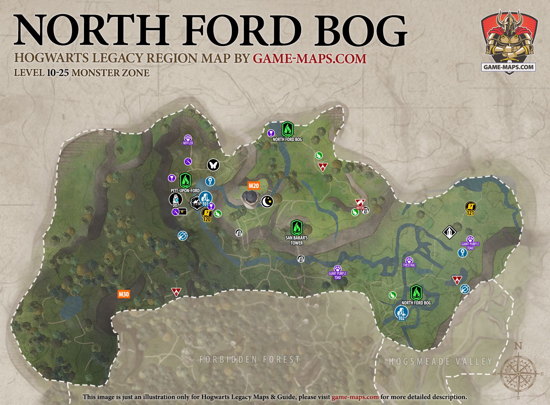 Hogwarts Legacy Map of North Ford Bog