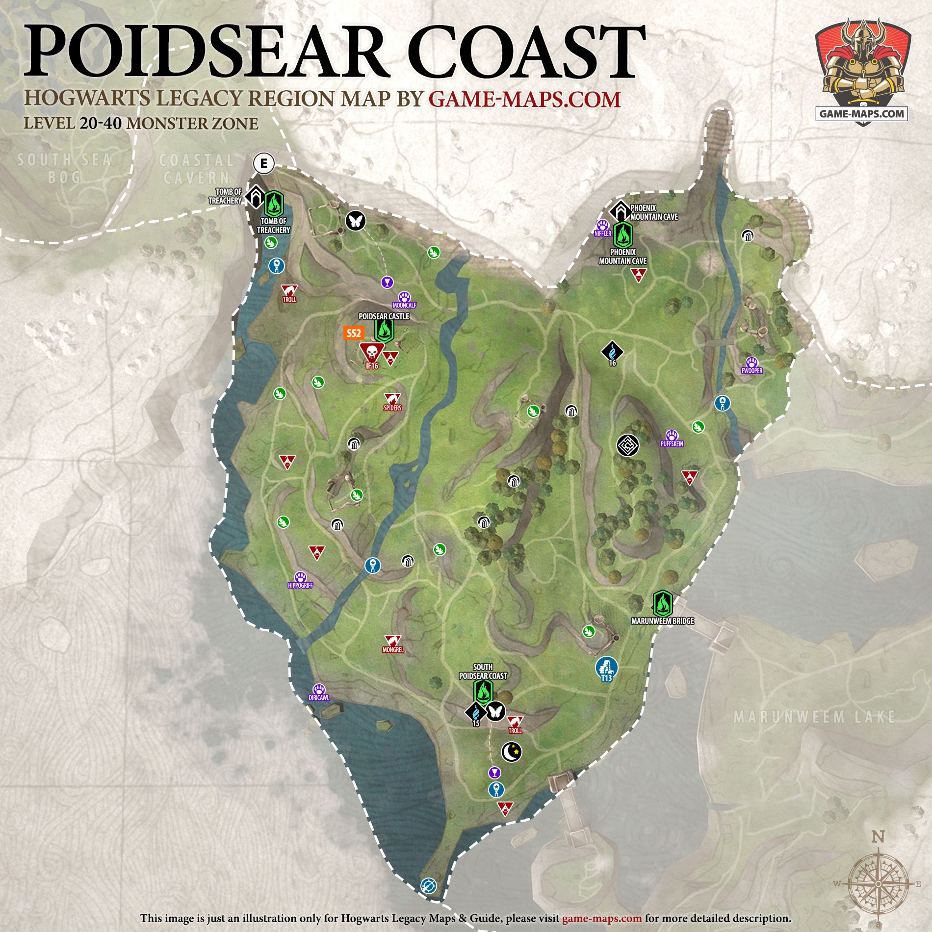 Poidsear Coast Map Hogwarts Legacy