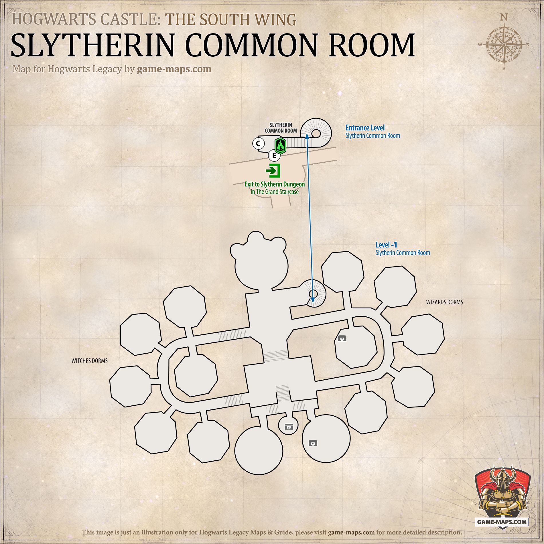 Slytherin Common Room Map for Hogwarts Legacy