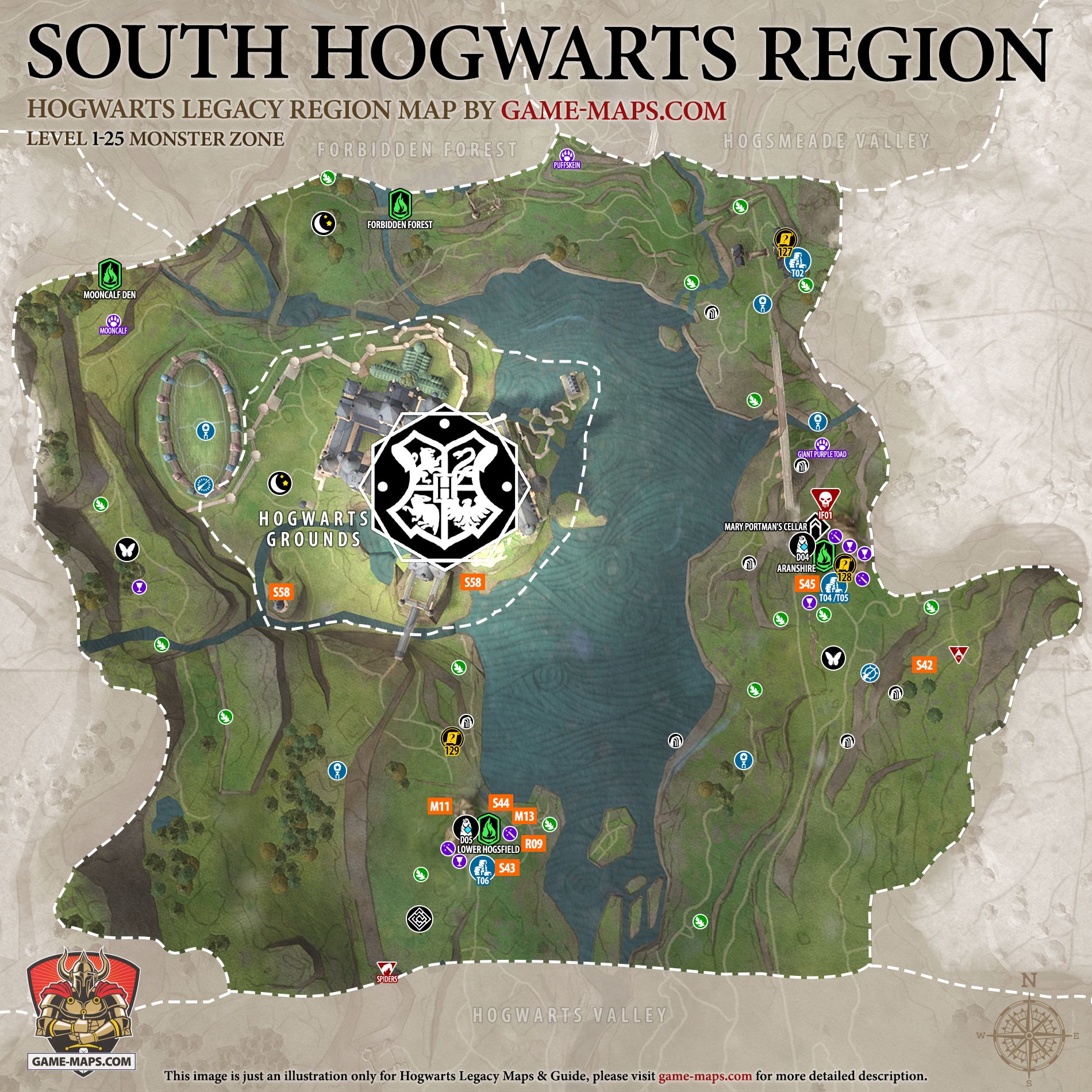 Hogwarts Legacy Map of South Hogwarts Region
