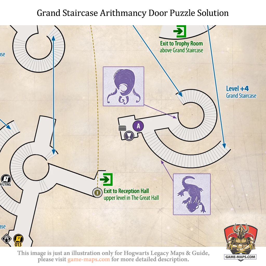Arithmancy Door Puzzle Solution in Grand Staircase Arithmancy Door Puzzle in Grand Staircase is located on fourth floor of Grand Staircase. - Hogwarts Legacy