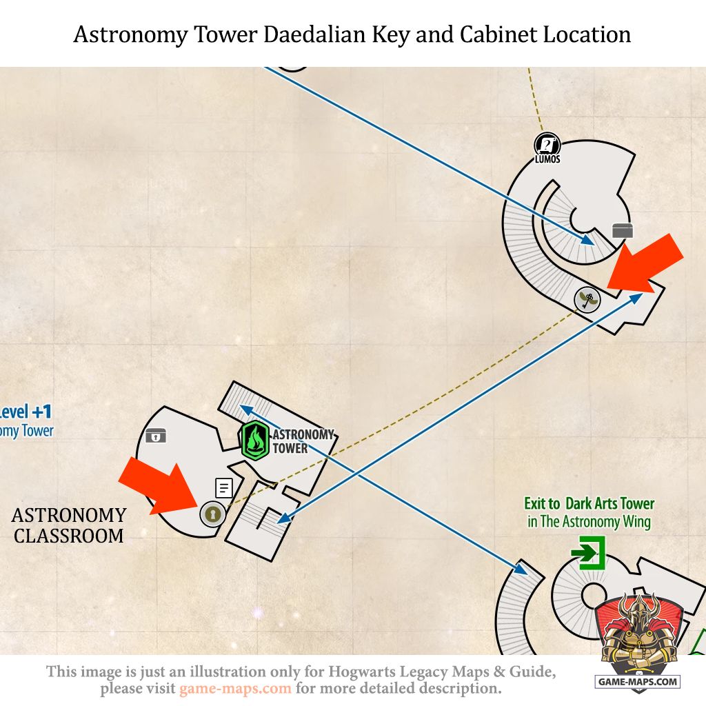 Daedalian Key and Cabinet Location in Astronomy Tower Daedalian Key and Cabinet in Astronomy Tower are located on +1 and +2 levels of Astronomy Tower. This first one, Daedalian Key is automatically marked on game map by a quest. - Hogwarts Legacy