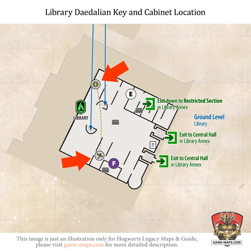 Daedalian Key and Cabinet Location in Library Daedalian Key and Cabinet in Library are located on ground level of Library. - Hogwarts Legacy