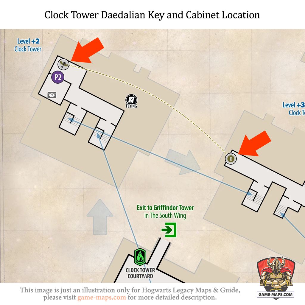 Daedalian Key and Cabinet Location in Clock Tower Daedalian Key and Cabinet in Clock Tower are located on level +2 and +3 of Clock Tower and you will have to open 1 Level Lock. - Hogwarts Legacy