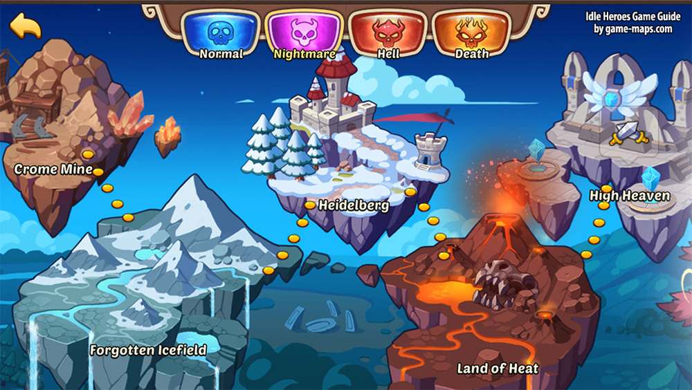 Area Map and Difficulty Levels Idle Heroes Game Guide