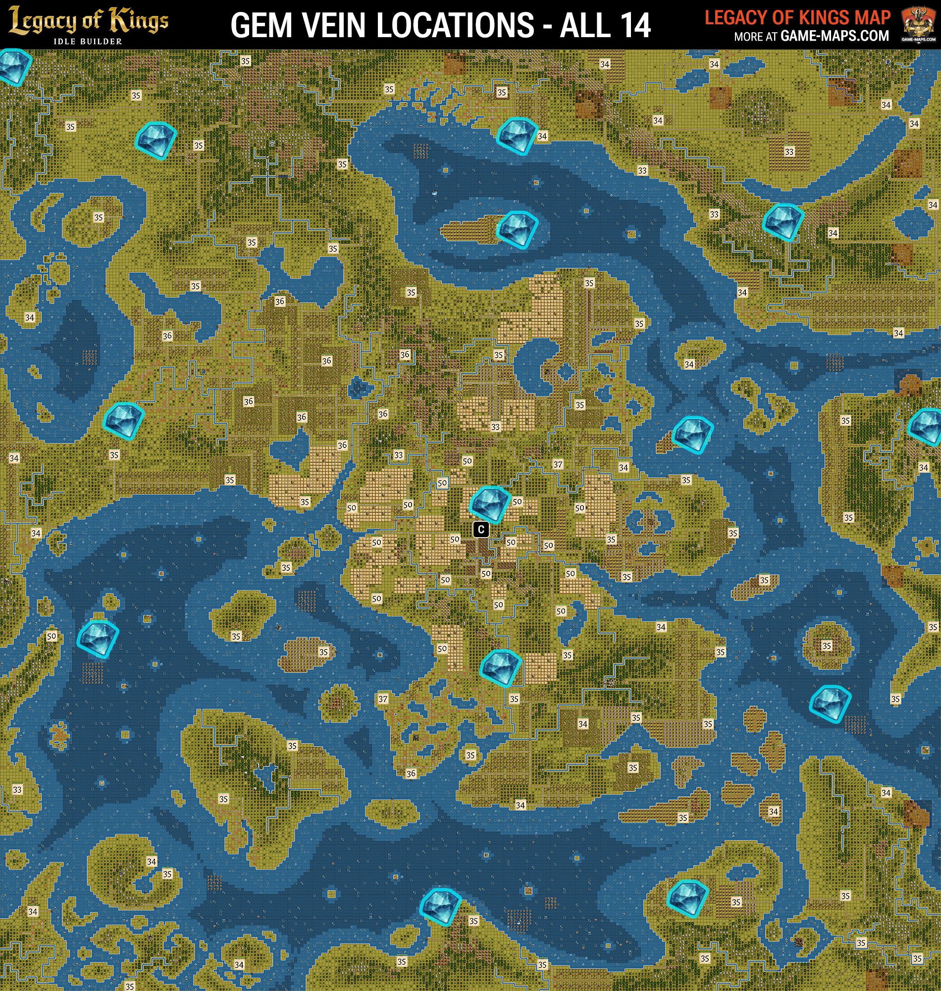 Gem Vein Locations Map - Legacy of Kings: Idle Builder