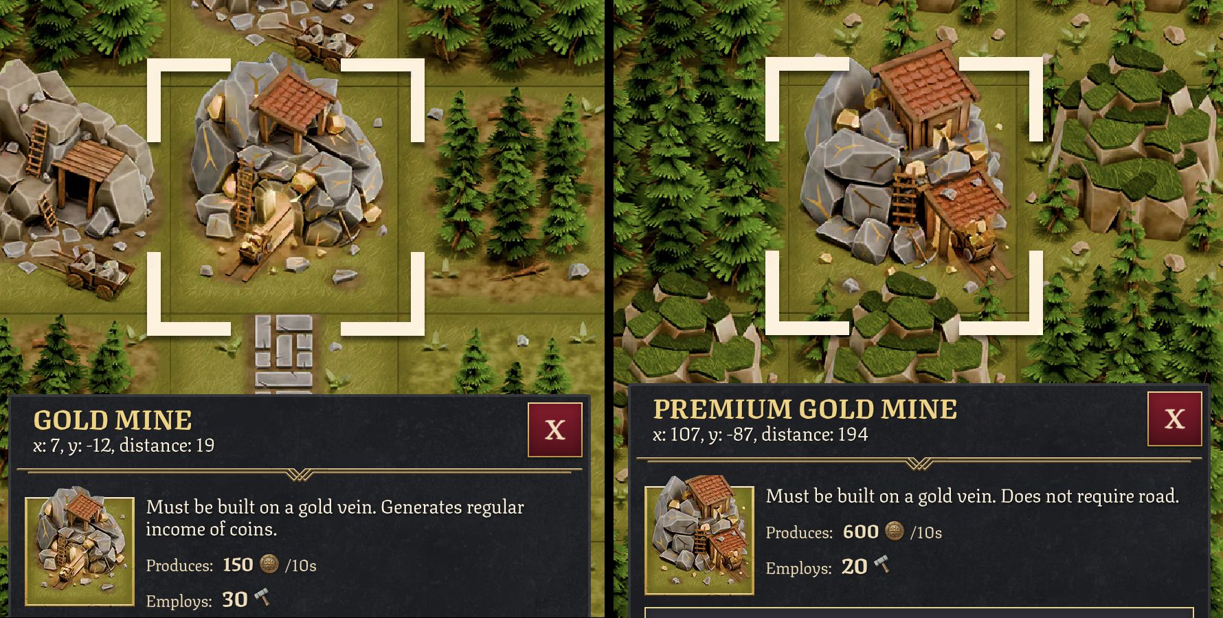 Gold Mine and Premium Gold Mine on Gold Vein - Legacy of Kings: Idle Builder