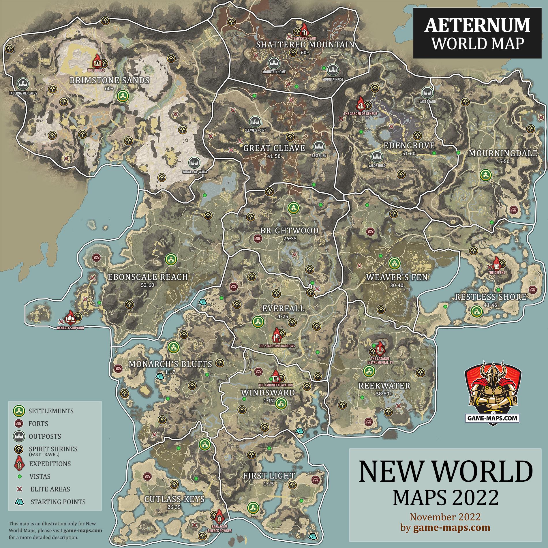 World Map for New World MMO 2022 - Aeternum