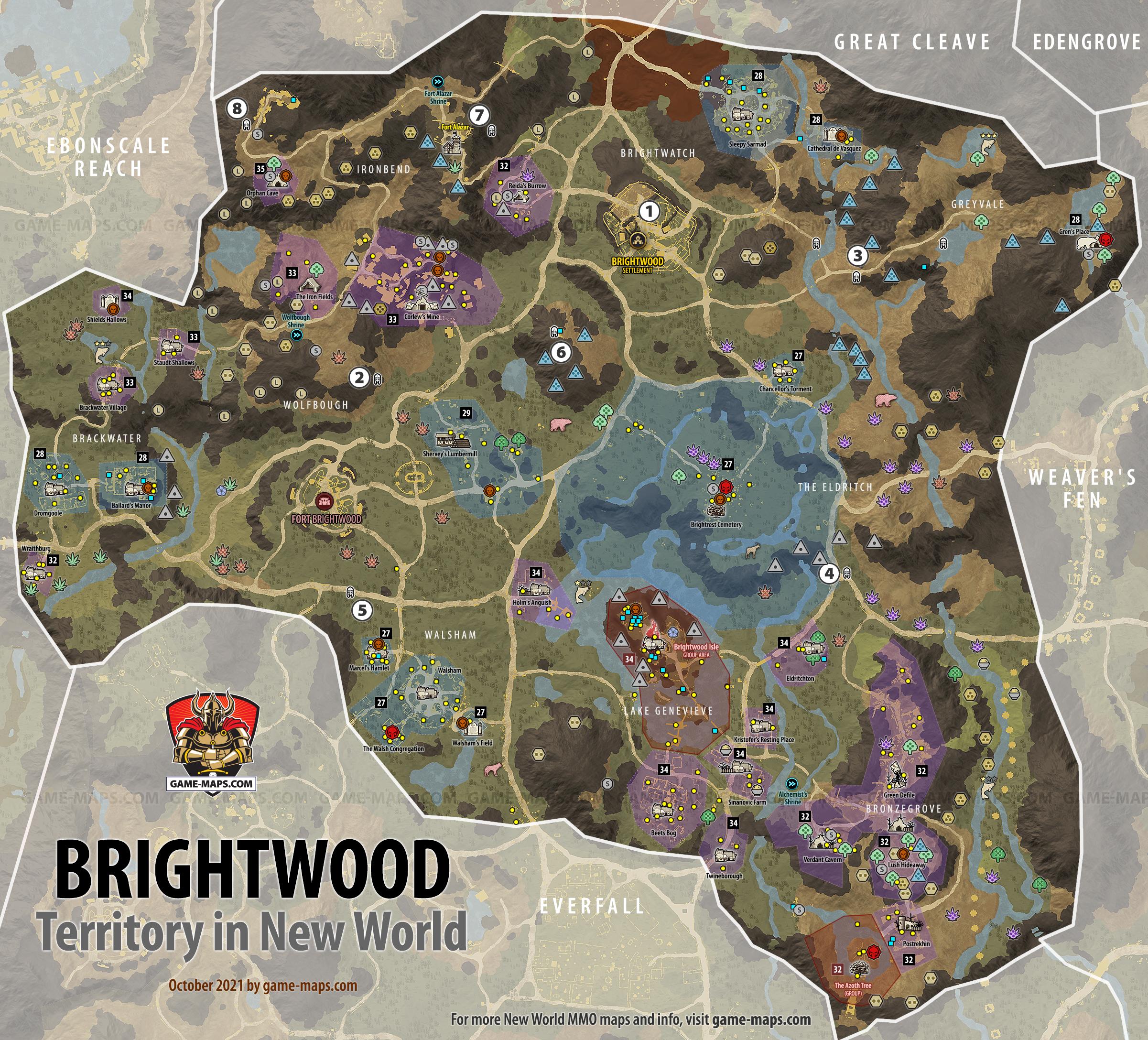 Brightwood Territory Map for New World MMO New World Map Brightwood Territory