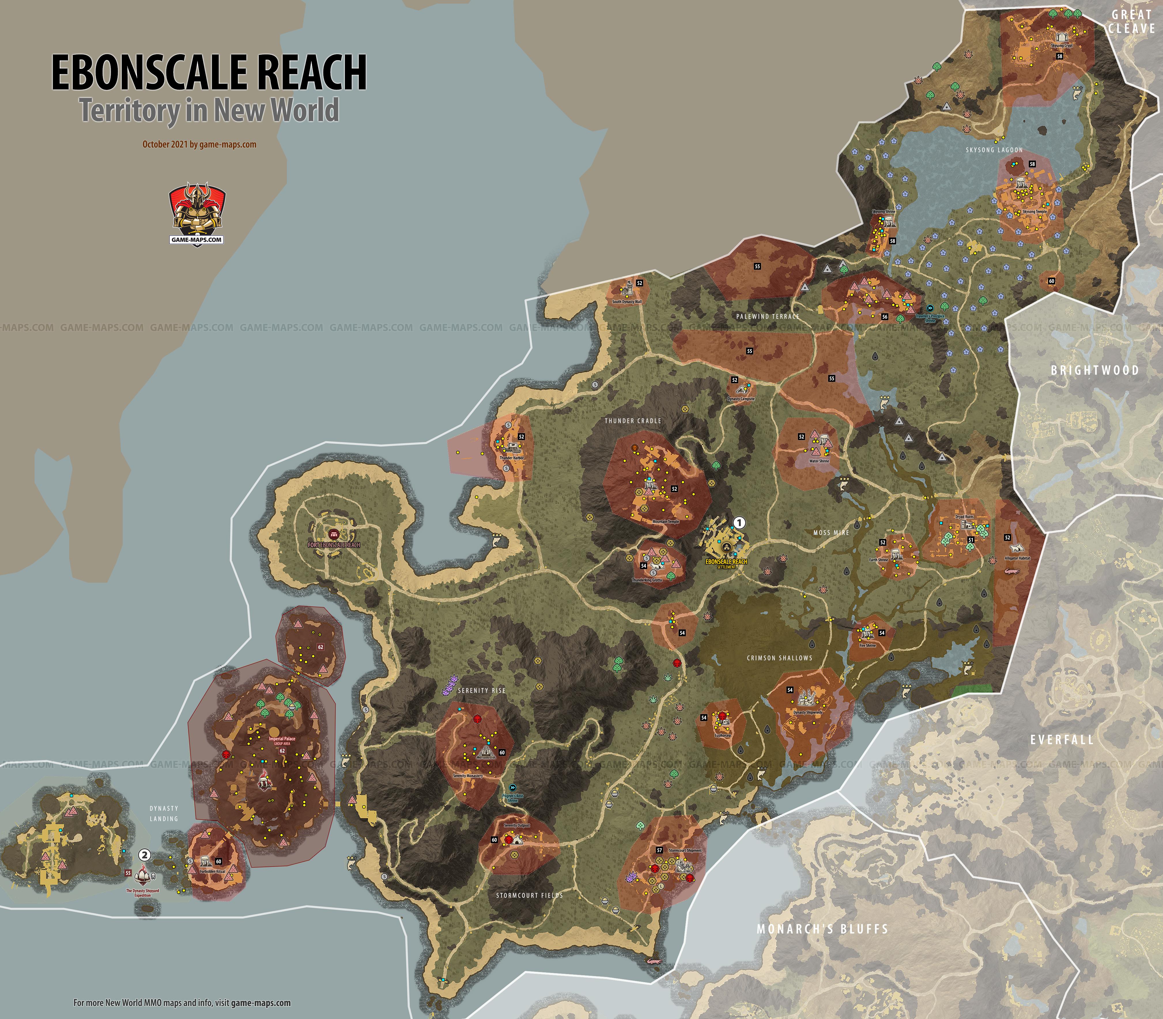 Ebonscale Reach Territory Map for New World MMO New World Map Ebonscale Reach Territory
