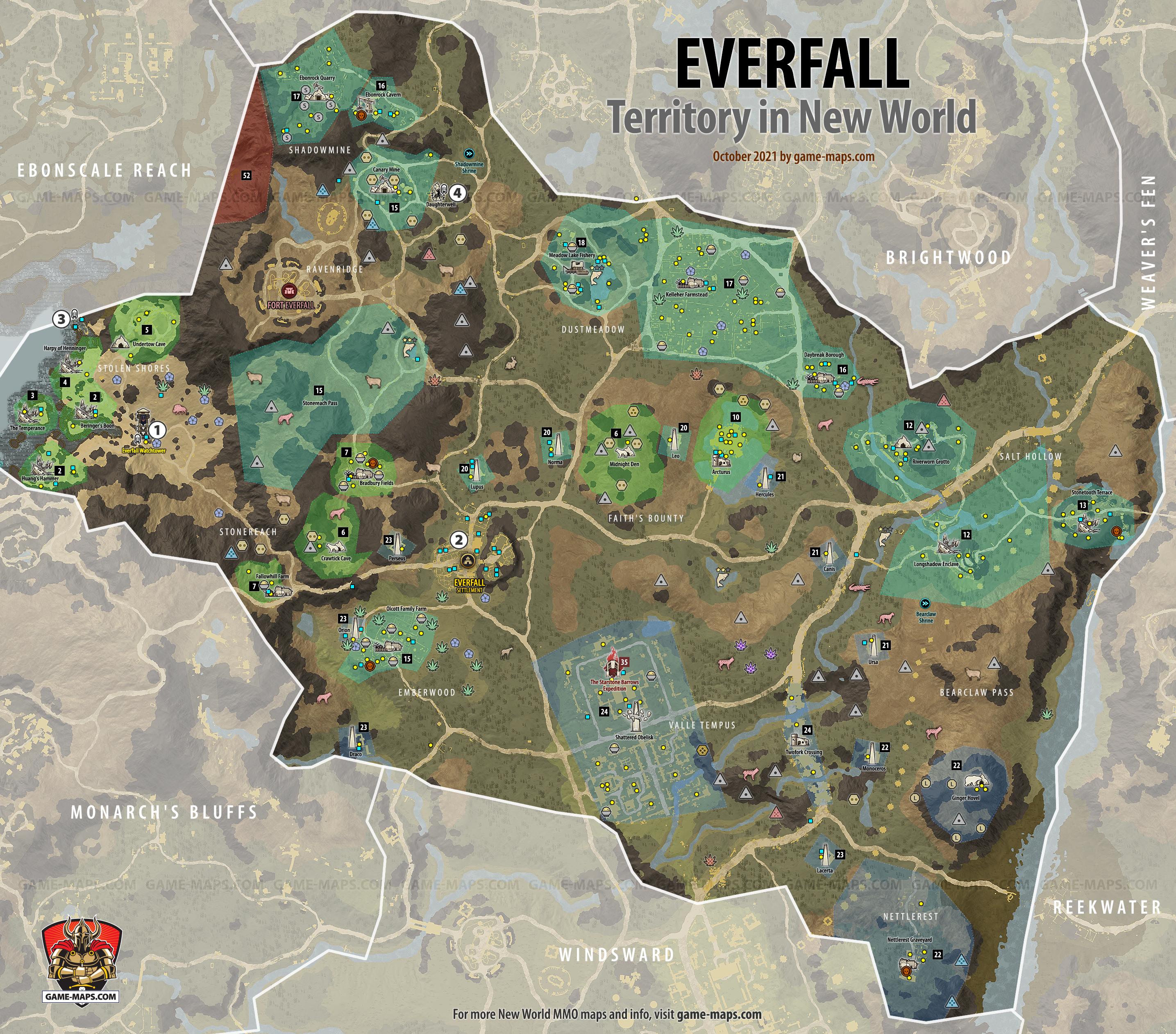 Everfall Territory Map for New World MMO