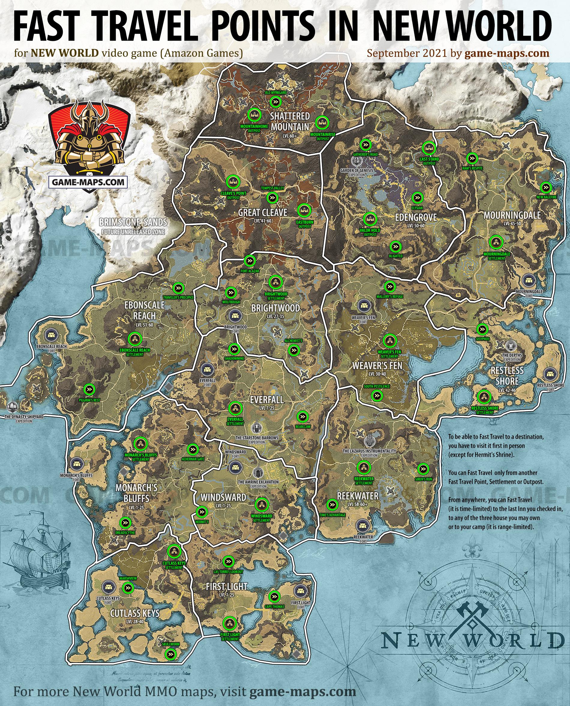 Fast Travel Points Location Map for New World MMO