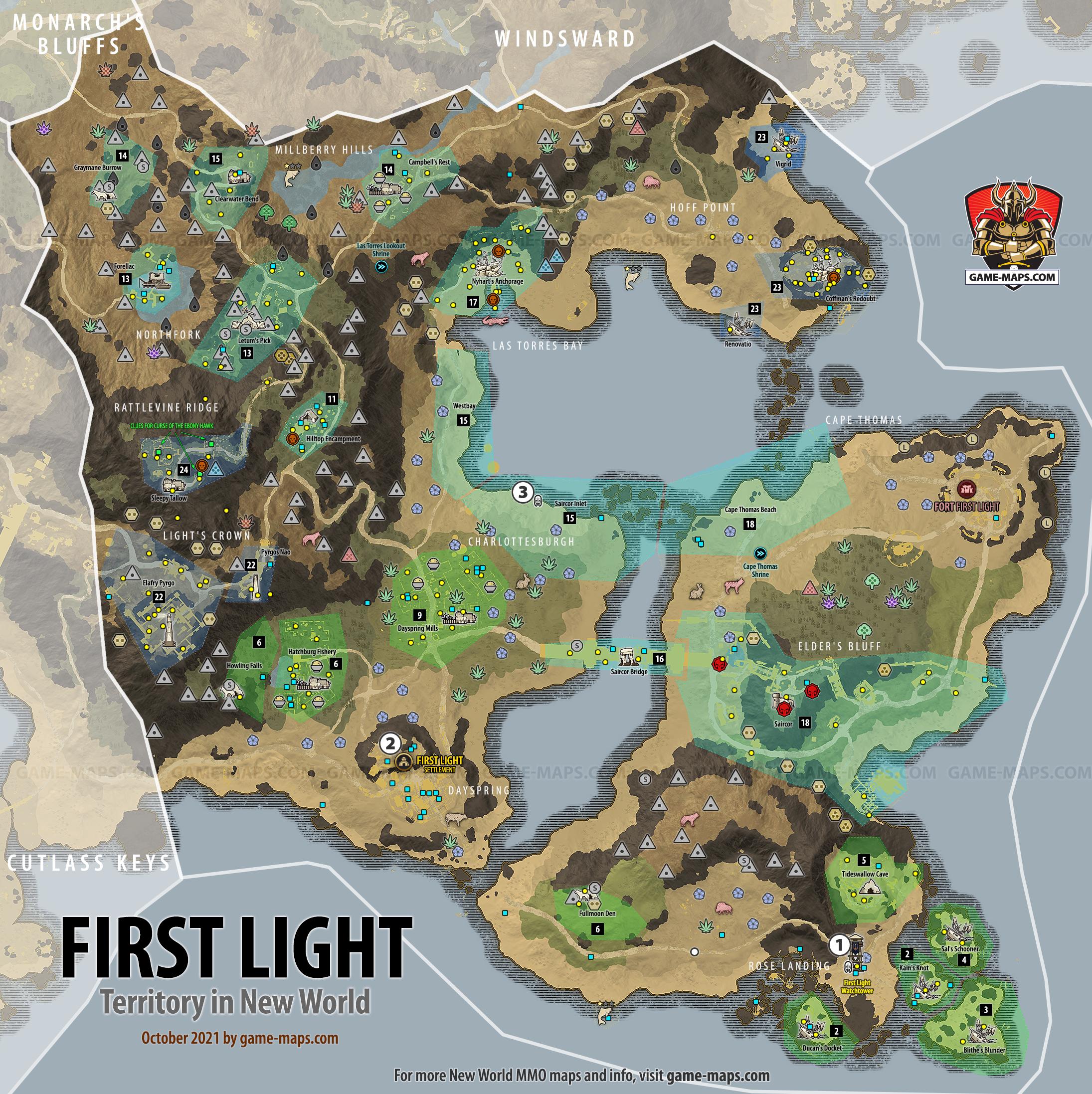 First Light Territory Map for New World MMO New World Map First Light Territory
