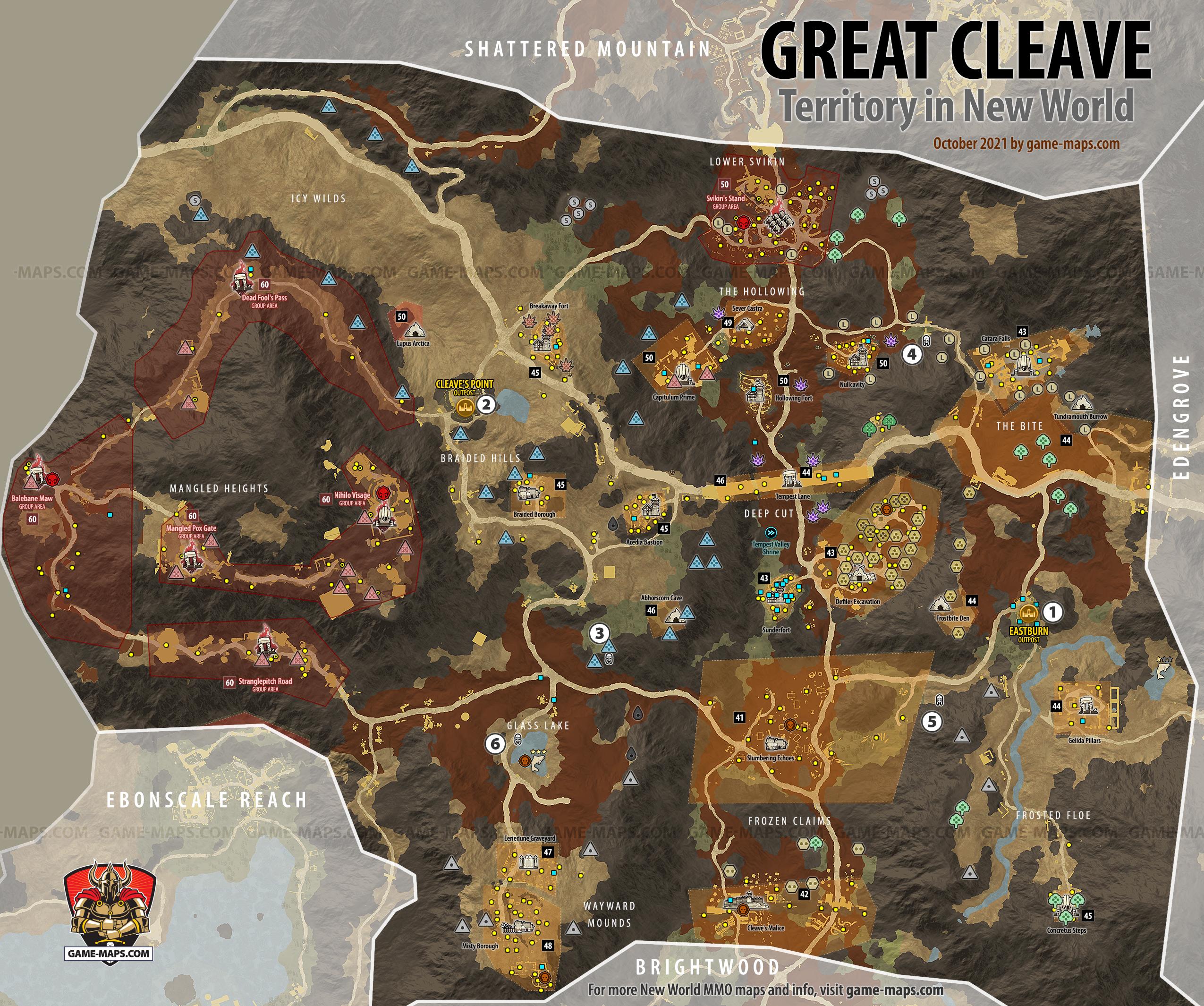 Great Cleave Territory Map for New World MMO New World Map Great Cleave Territory