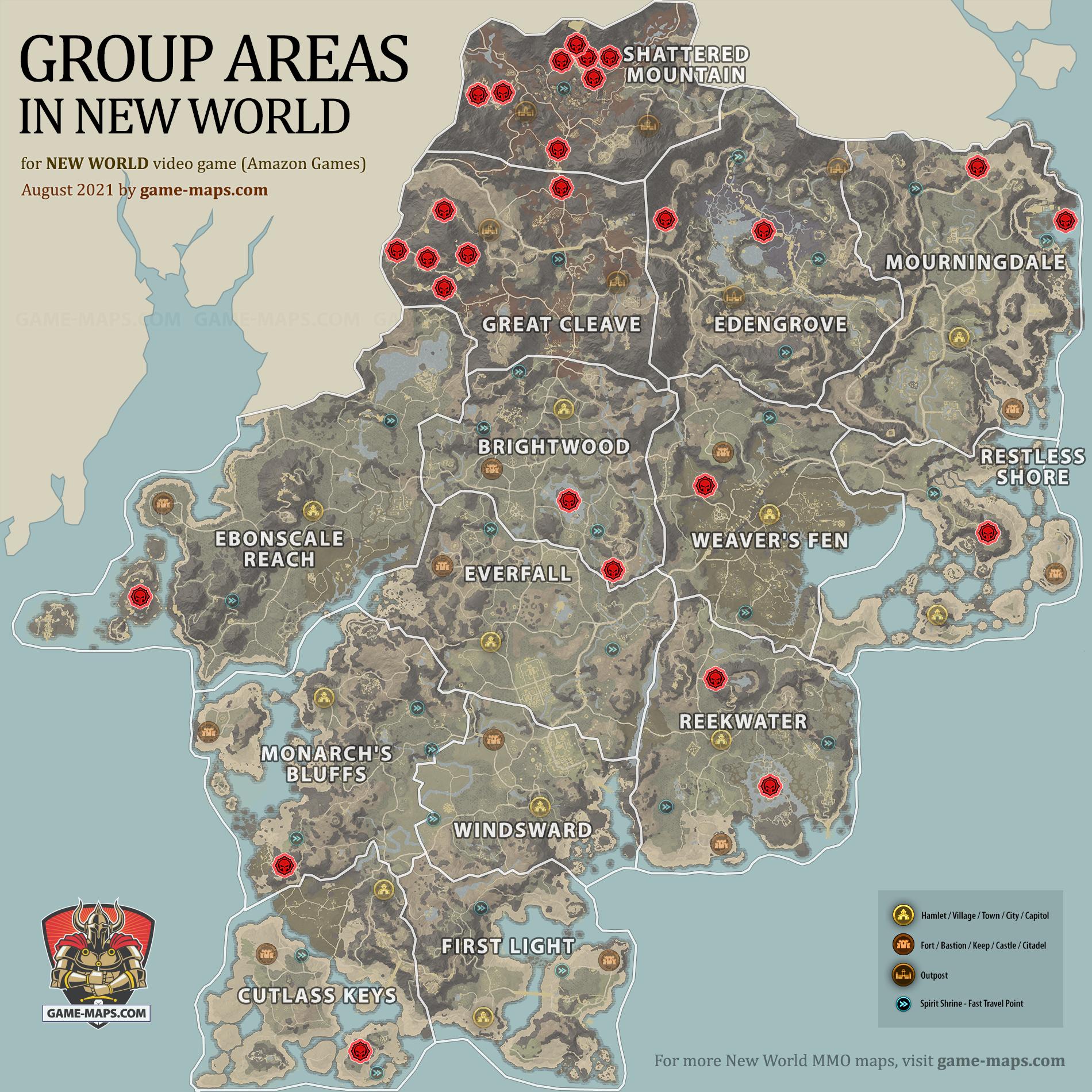 Group Areas Location Map for New World MMO