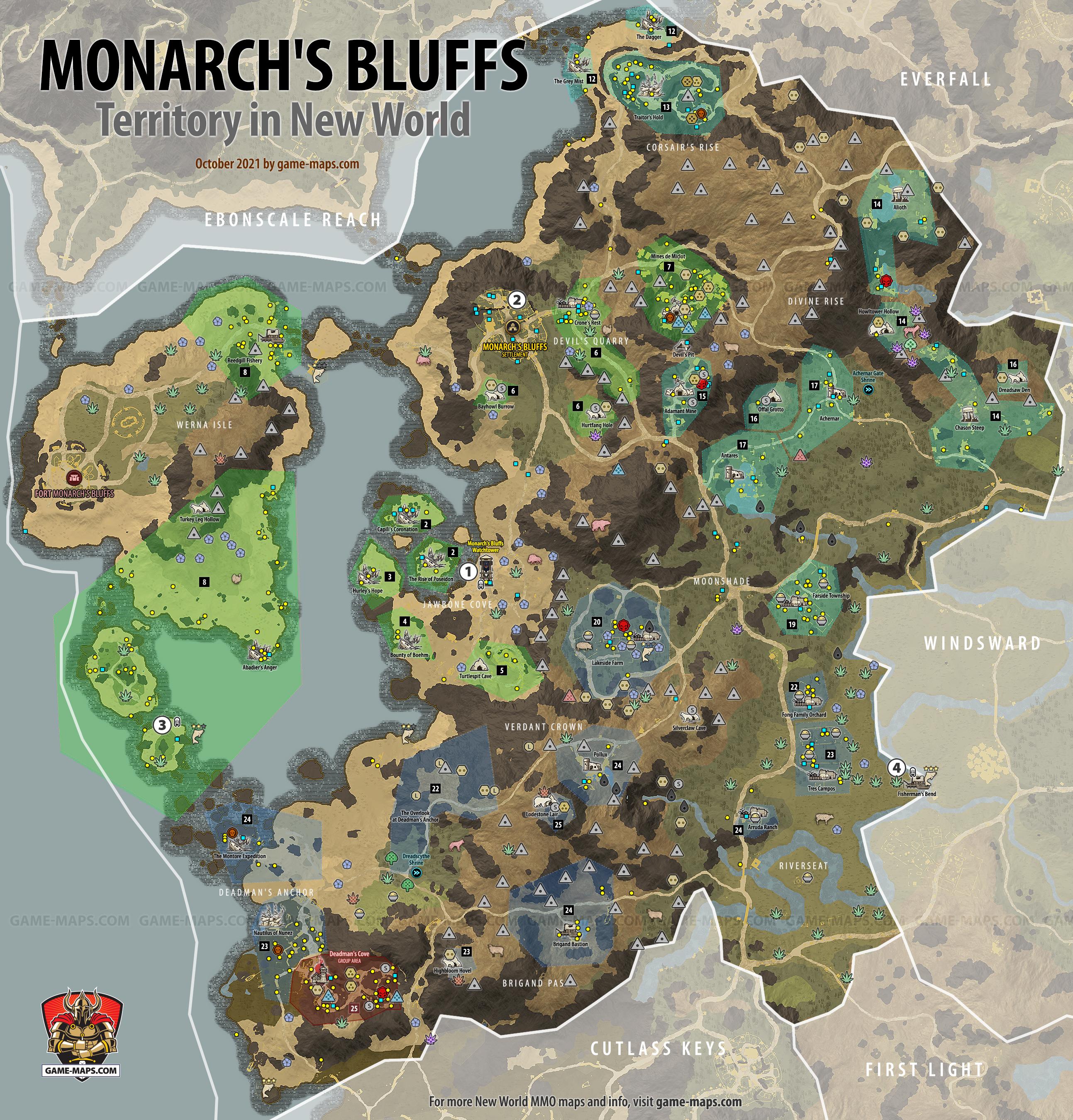 New World Map Monarch's Bluffs Territory