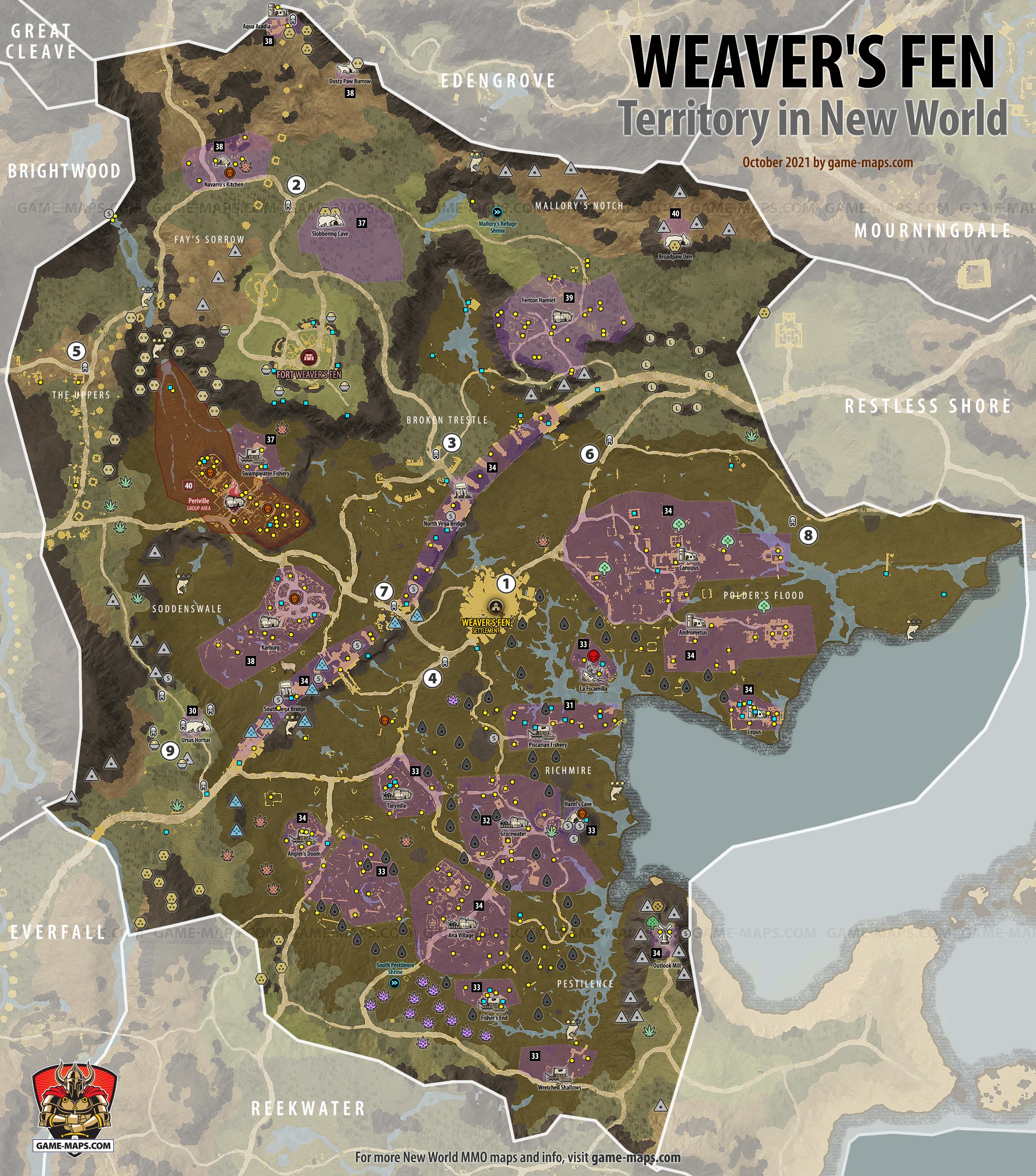 Weaver's Fen Territory Map for New World MMO New World Map Weaver's Fen Territory