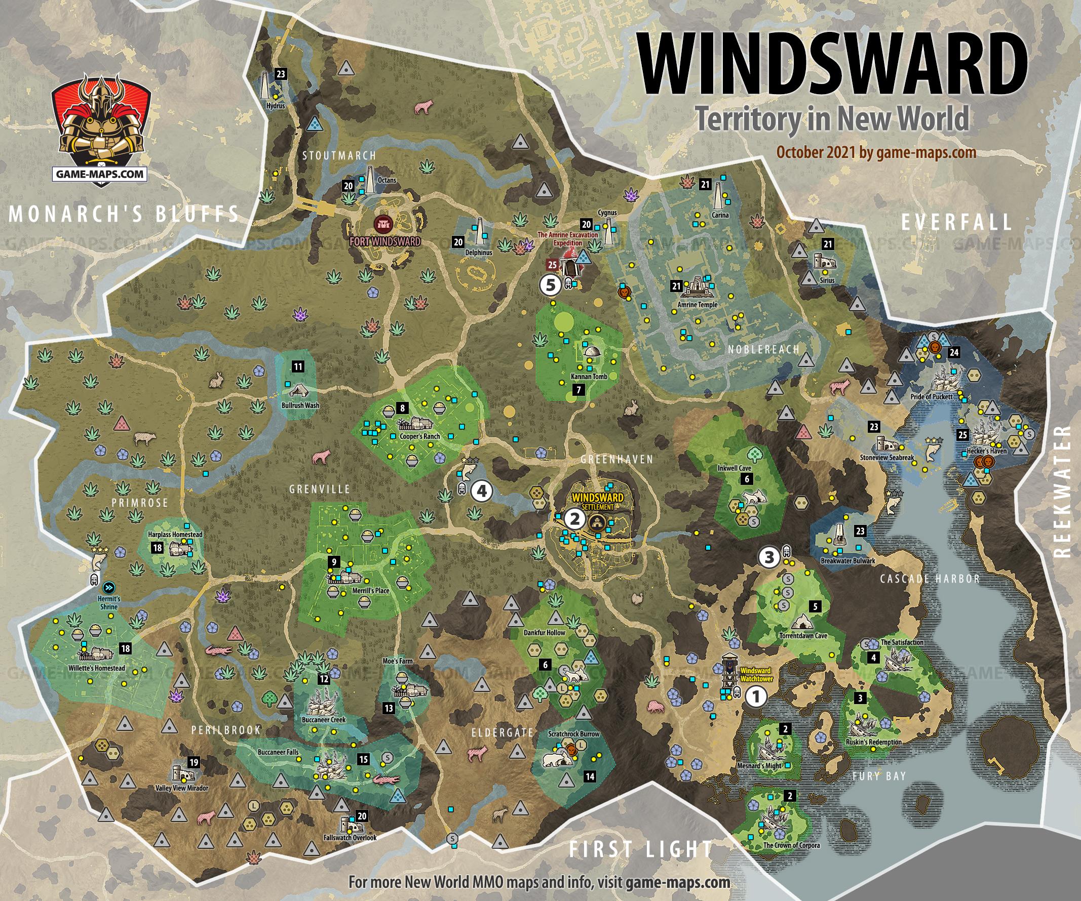 Windsward Territory Map for New World MMO