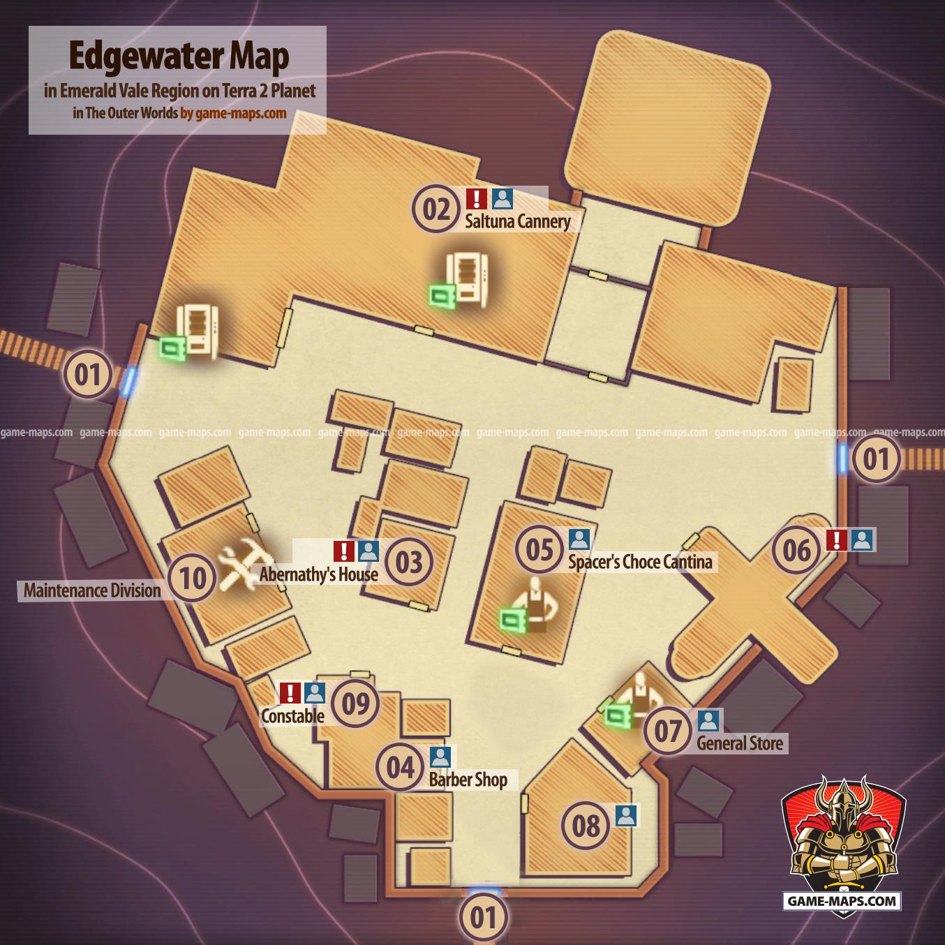 Edgewater Map for The Outer Worlds | game-maps.com