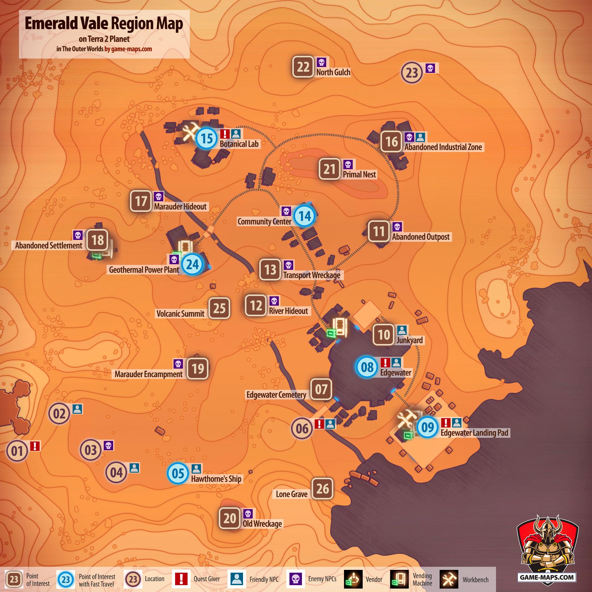Emerald Vale Region Map on Terra 2 Planet for The Outer Worlds