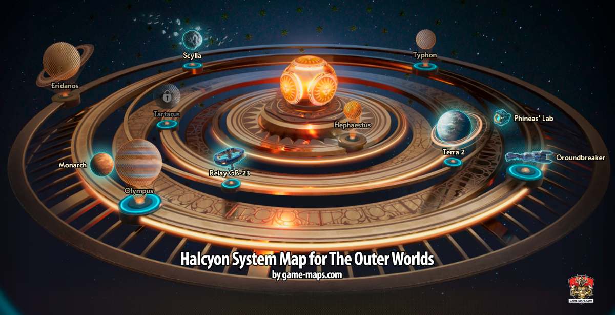Halcyon System Map for The Outer Worlds