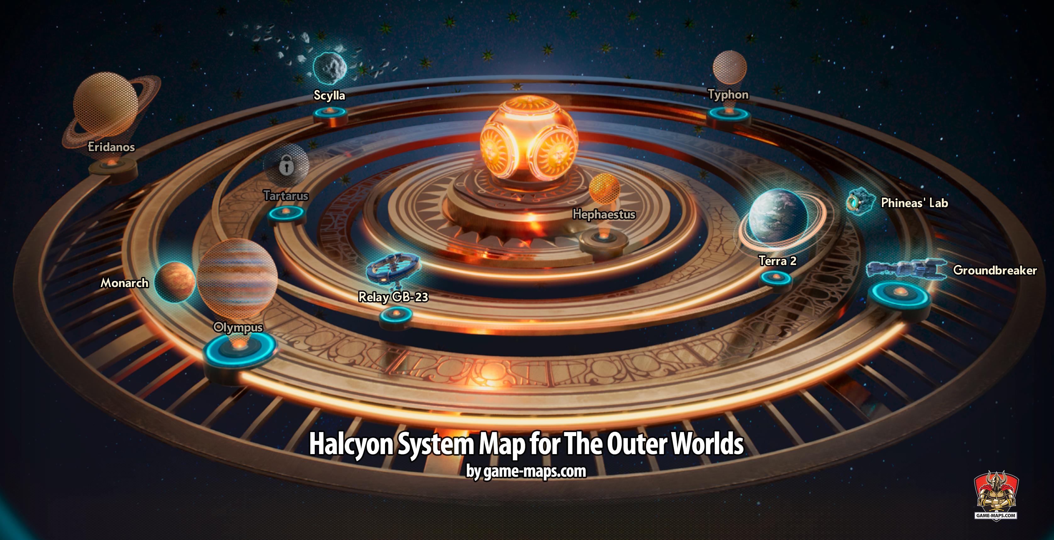 Halcyon System Map for The Outer Worlds | game-maps.com