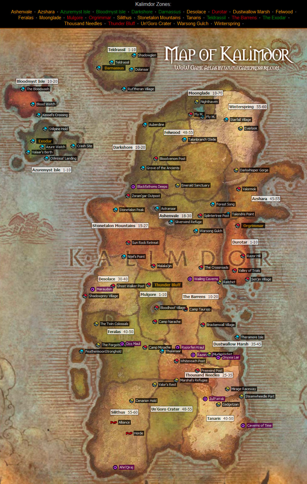 Kalimdor Map from World of Warcraft | game-maps.com