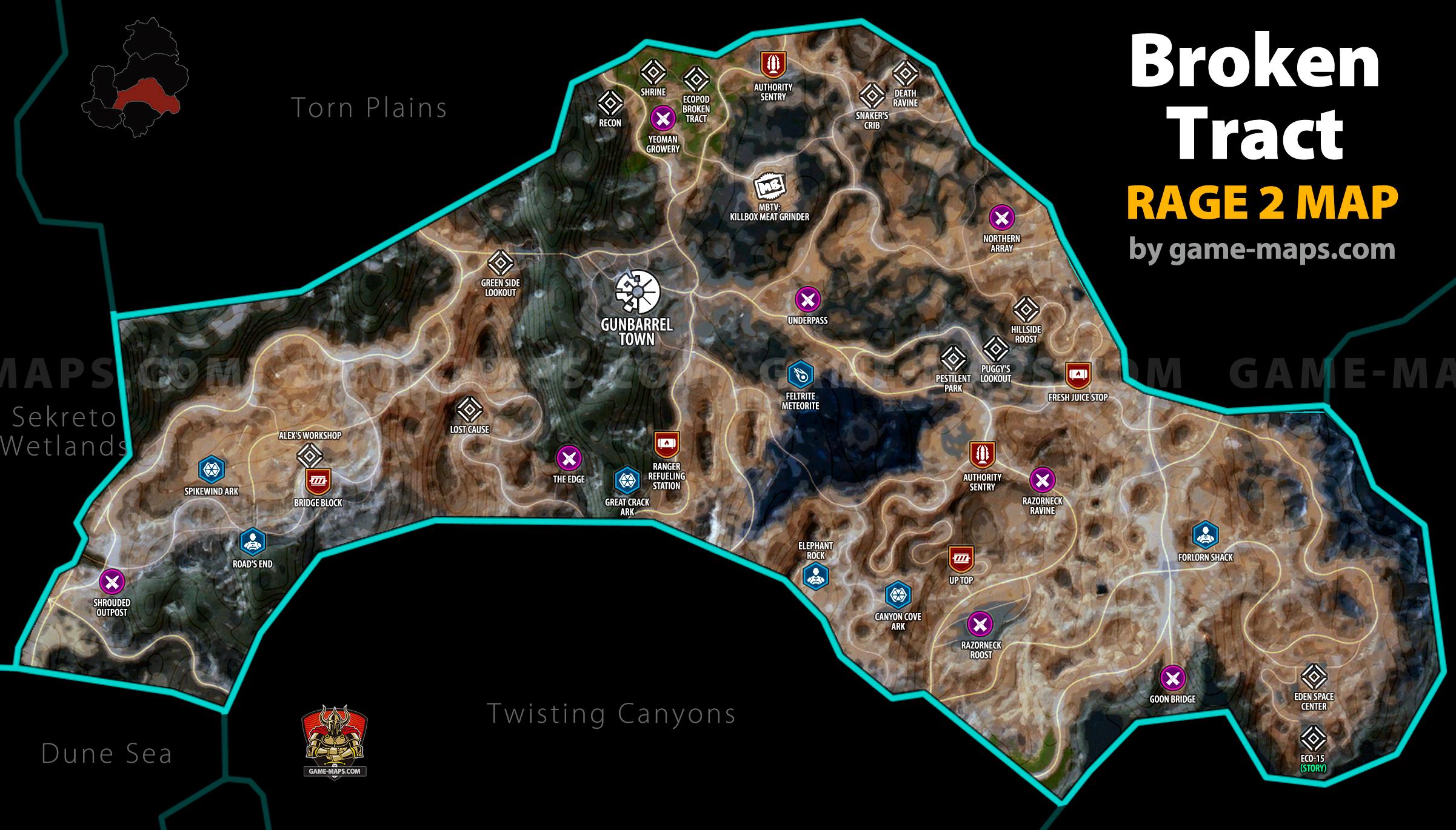 Broken Tract - Rage 2 Map with Locations