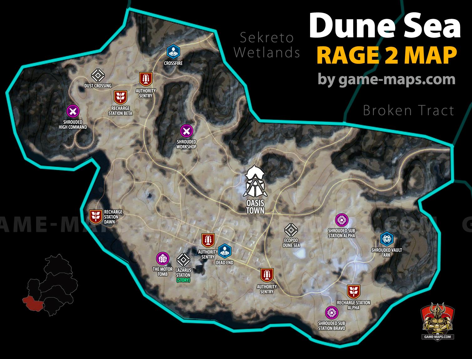 Dune Sea - Rage 2 Map with Locations