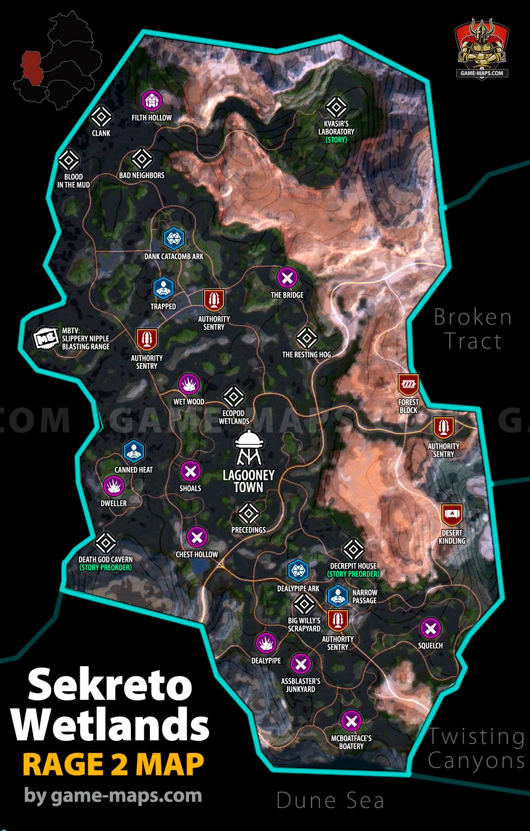 Sekreto Wetlands - Rage 2 Map with Locations