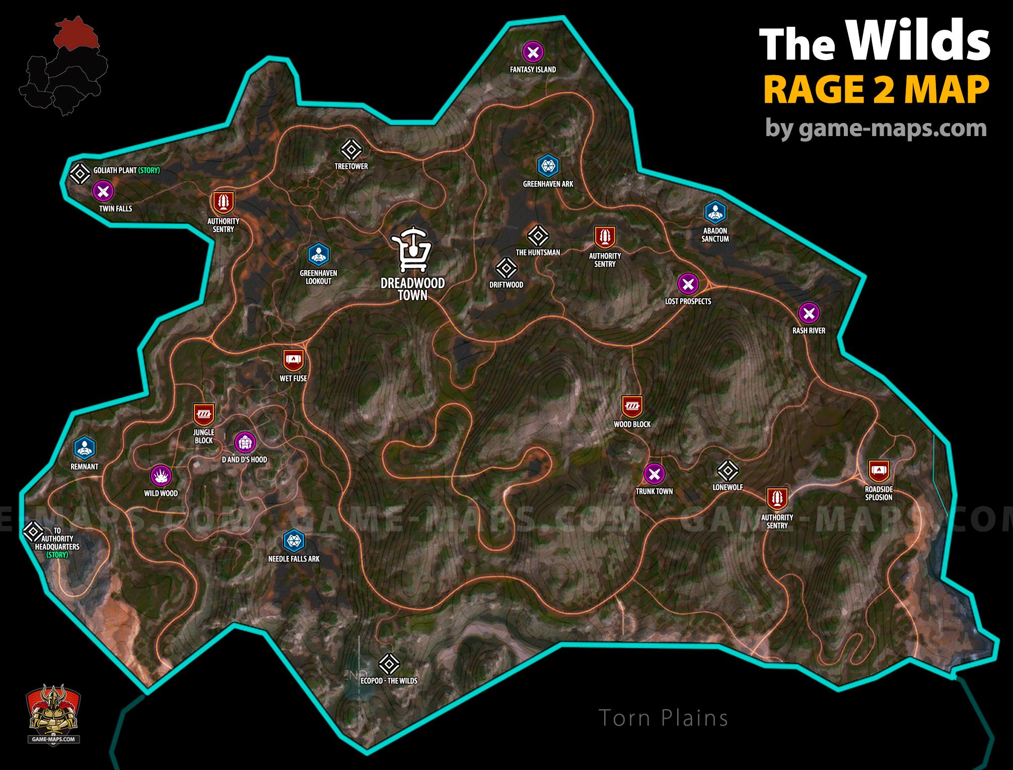The Wilds - Rage 2 Map with Locations