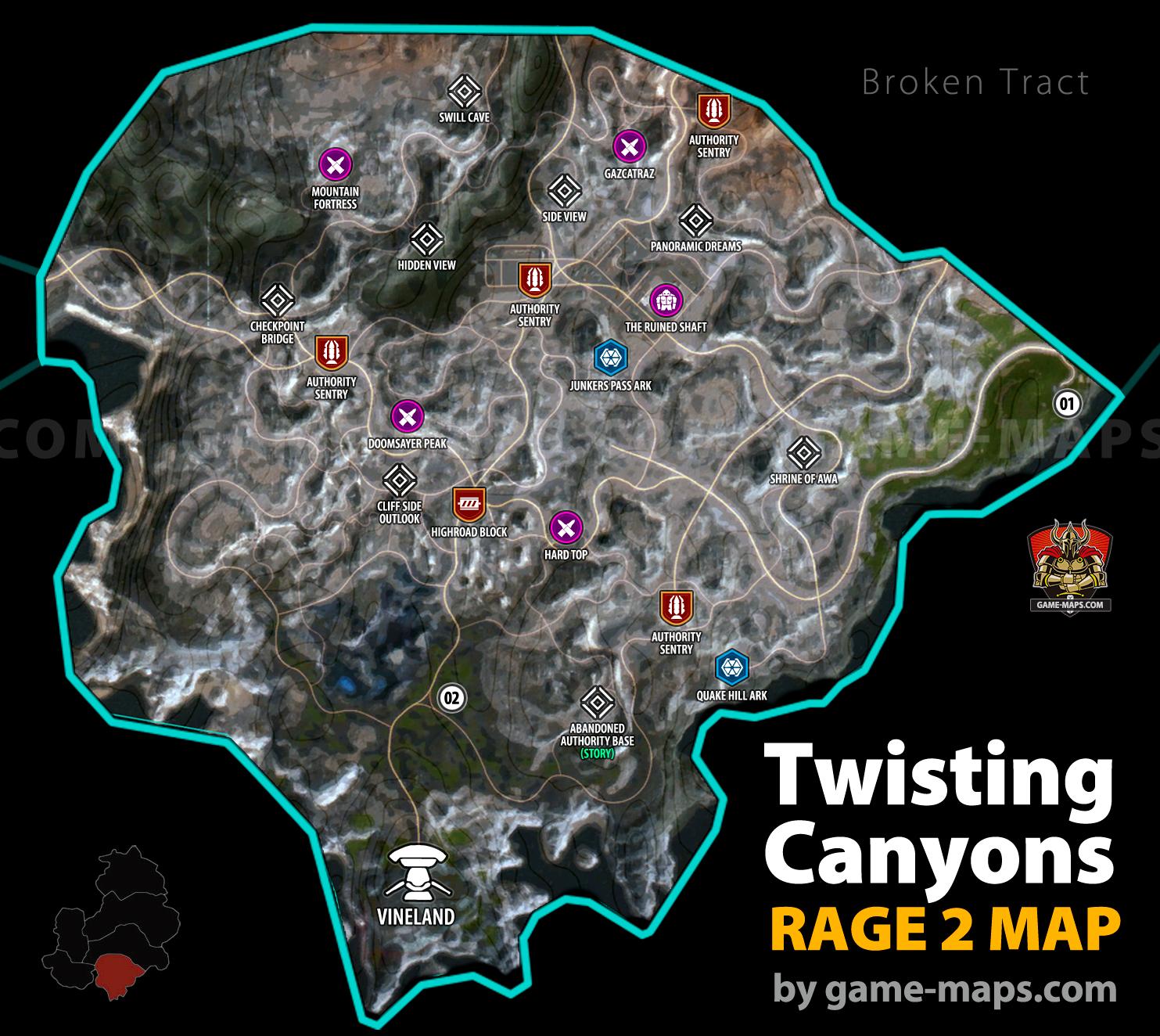 Twisting Canyons - Rage 2 Map with Locations