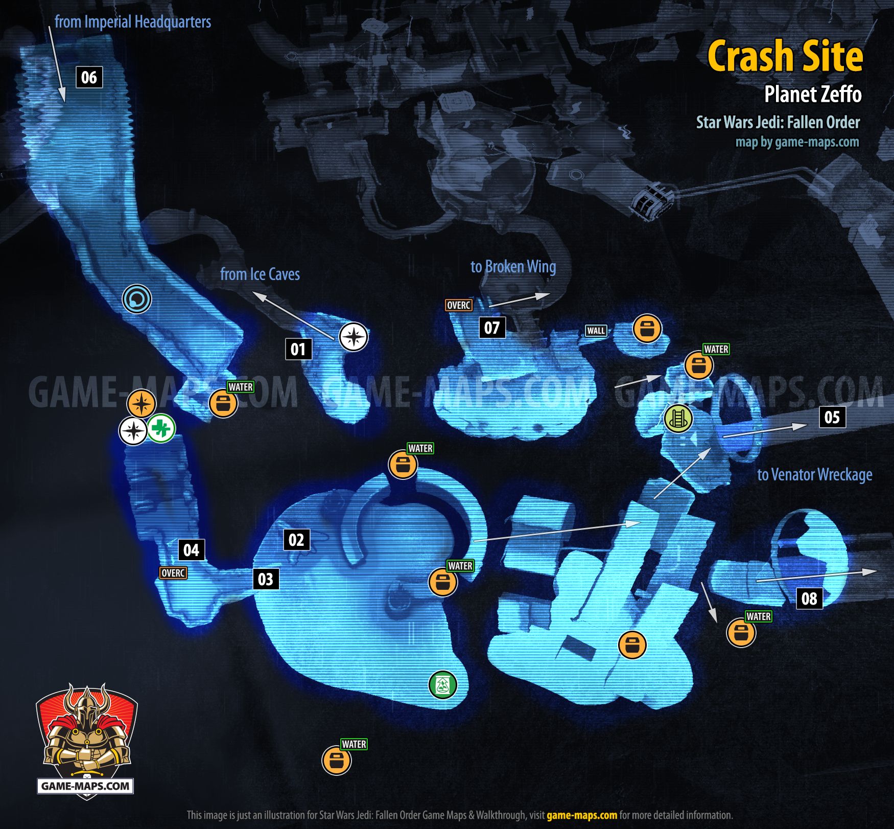 Crash Site Map, Planet Zeffo for Star Wars Jedi Fallen Order