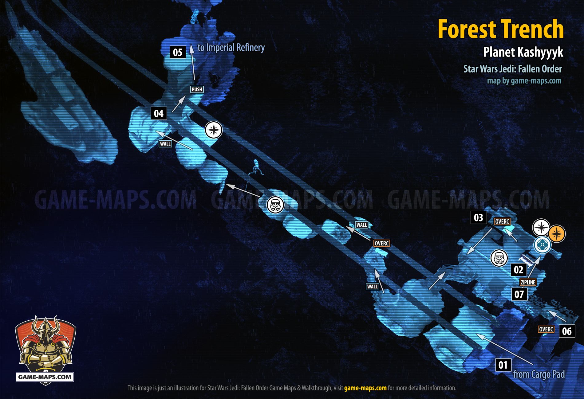 Forest Trench Map, Planet Kashyyyk for Star Wars Jedi Fallen Order