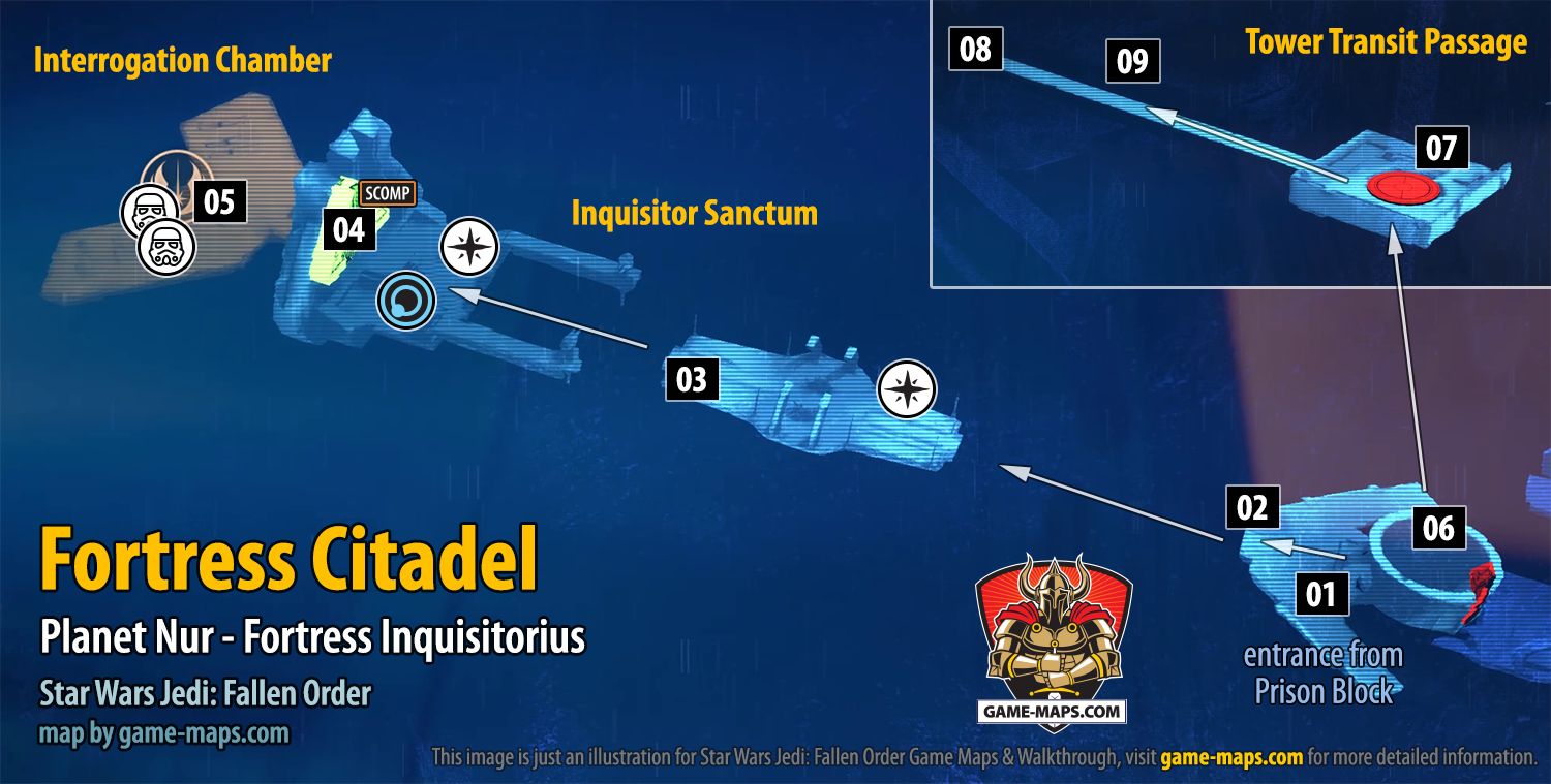 Fortress Citadel Map, Planet Nur for Star Wars Jedi Fallen Order
