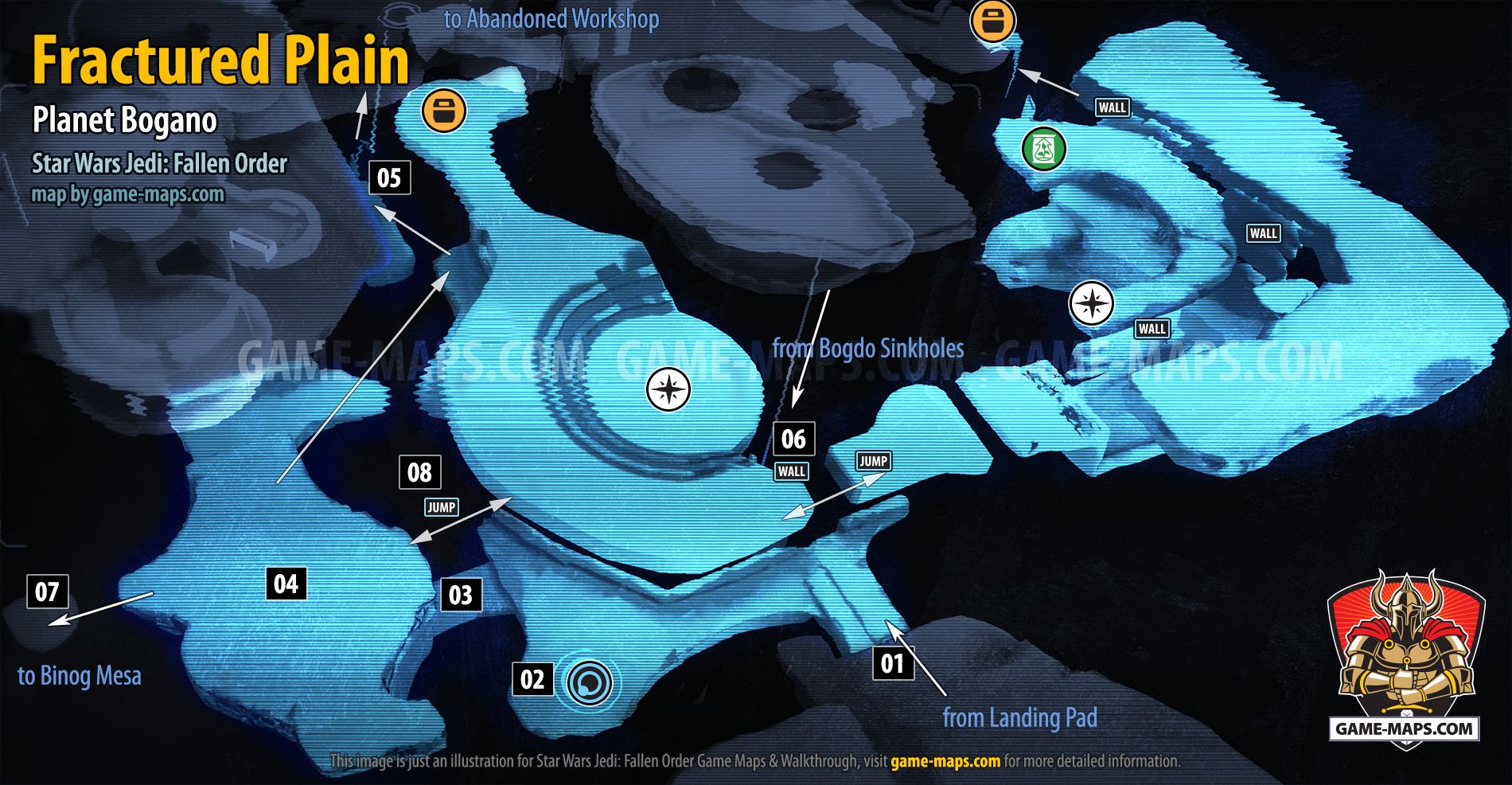 Fractured Plain Map, Planet Bogano for Star Wars Jedi Fallen Order
