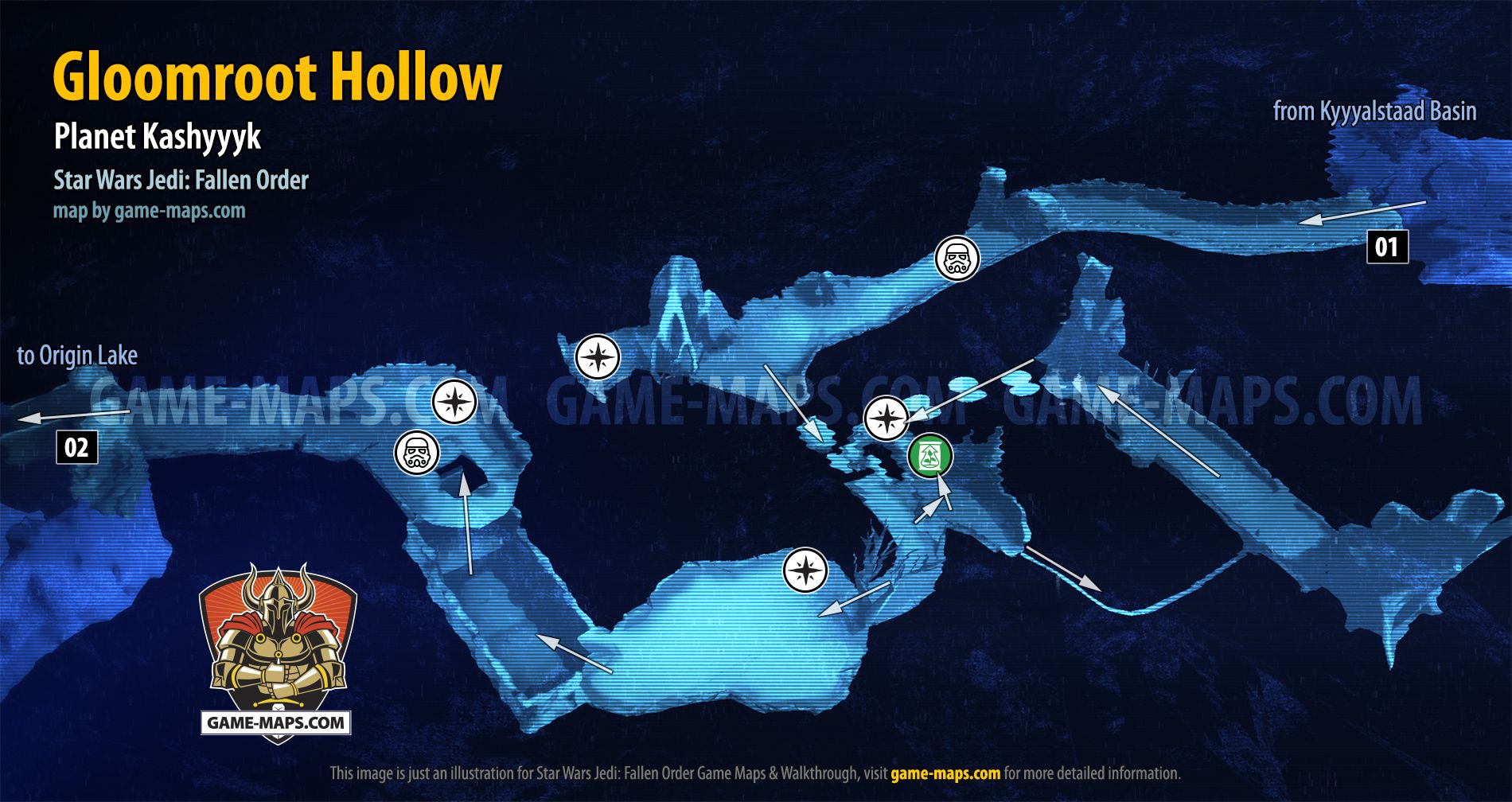 Gloomroot Hollow Map, Planet Kashyyyk for Star Wars Jedi Fallen Order