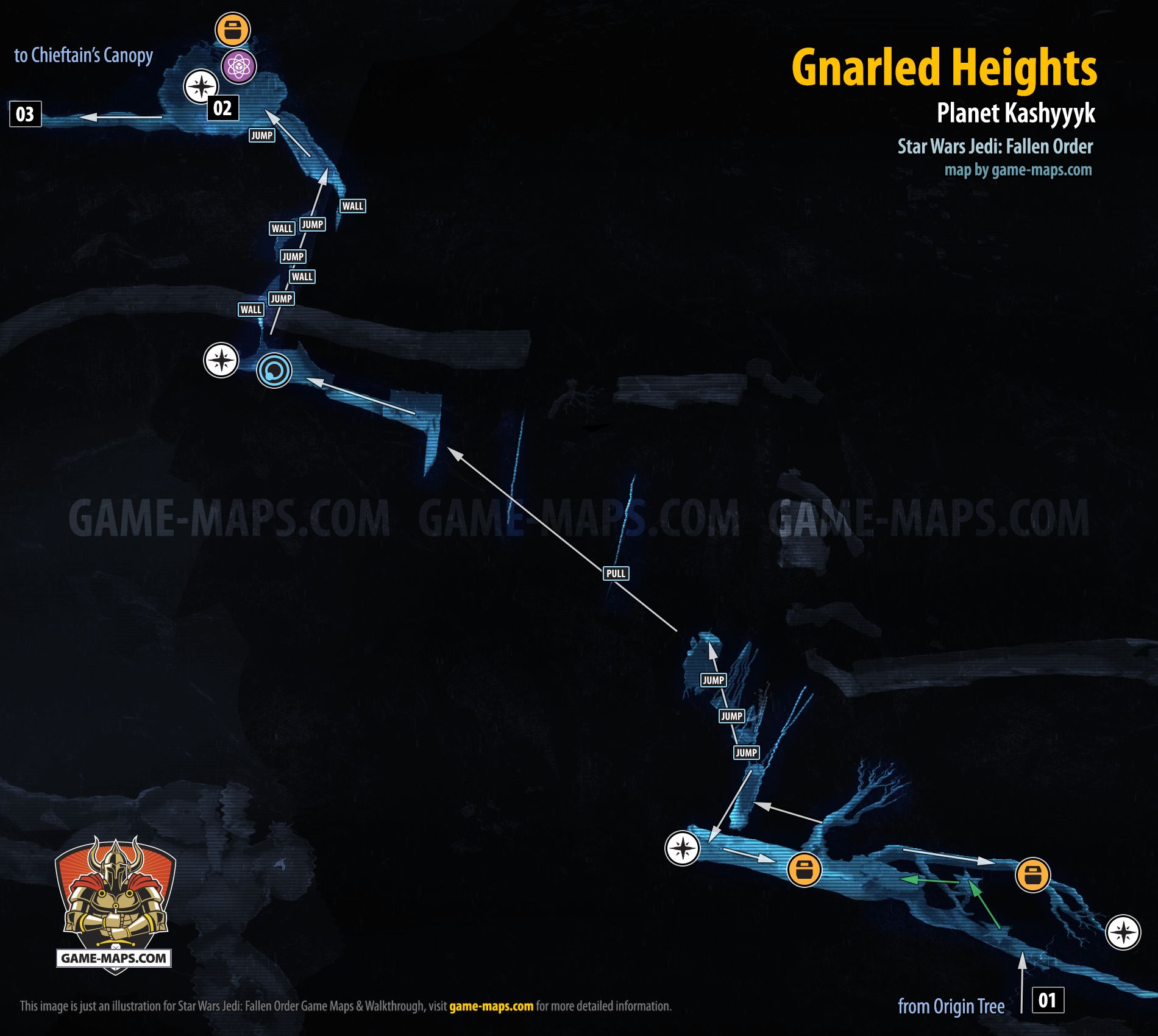 Gnarled Heights Map, Planet Kashyyyk for Star Wars Jedi Fallen Order
