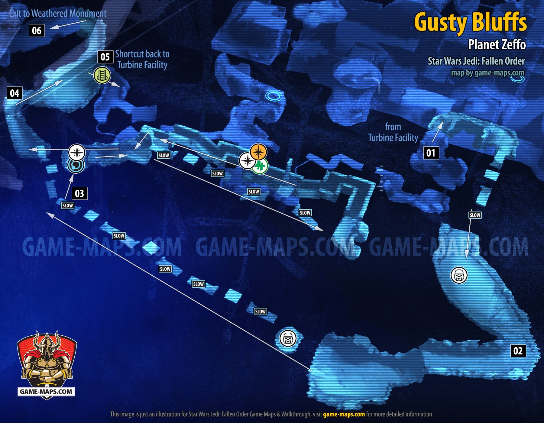 Gusty Bluffs Map, Planet Zeffo for Star Wars Jedi Fallen Order
