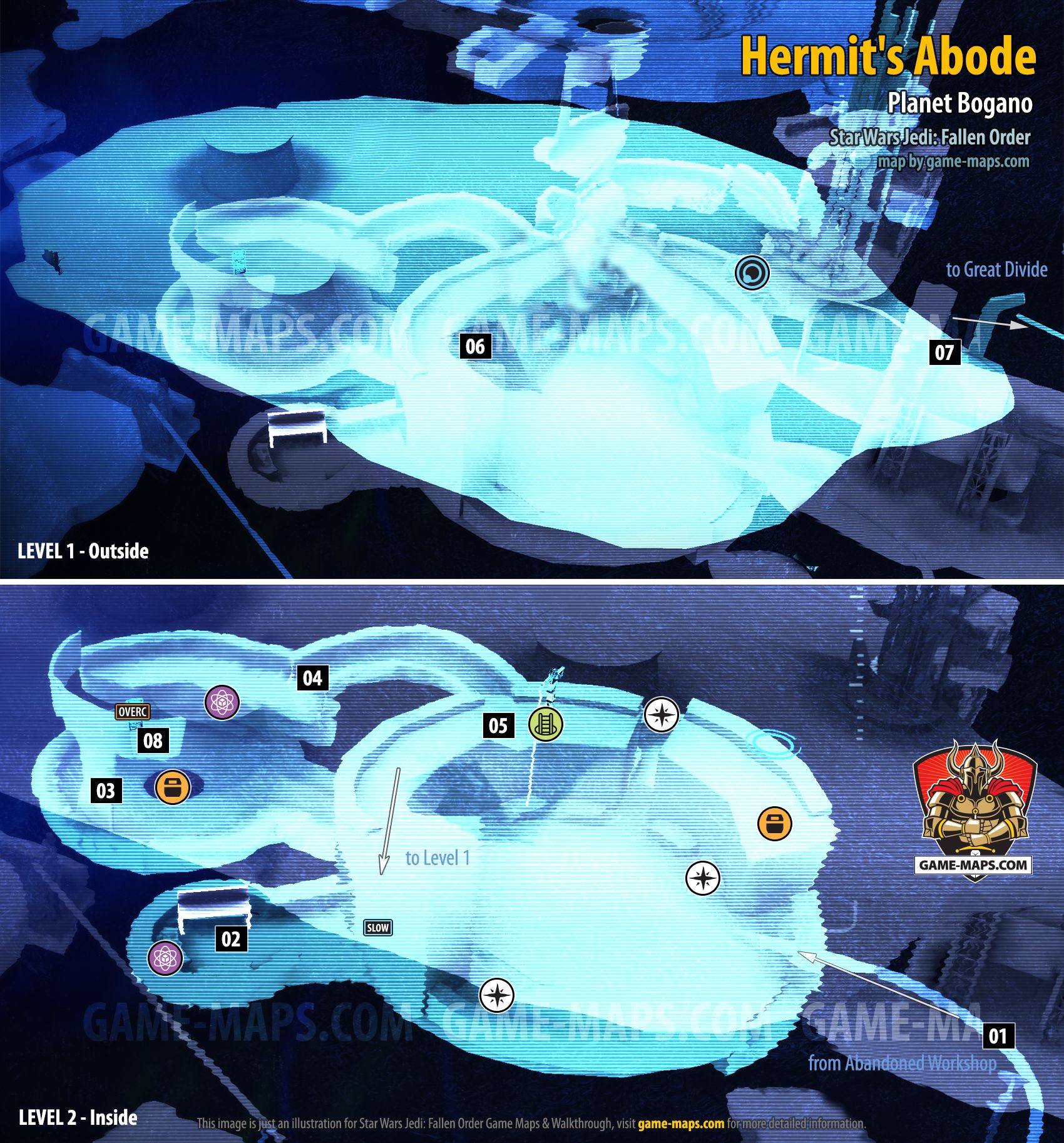 Hermit's Abode Map, Planet Bogano for Star Wars Jedi Fallen Order