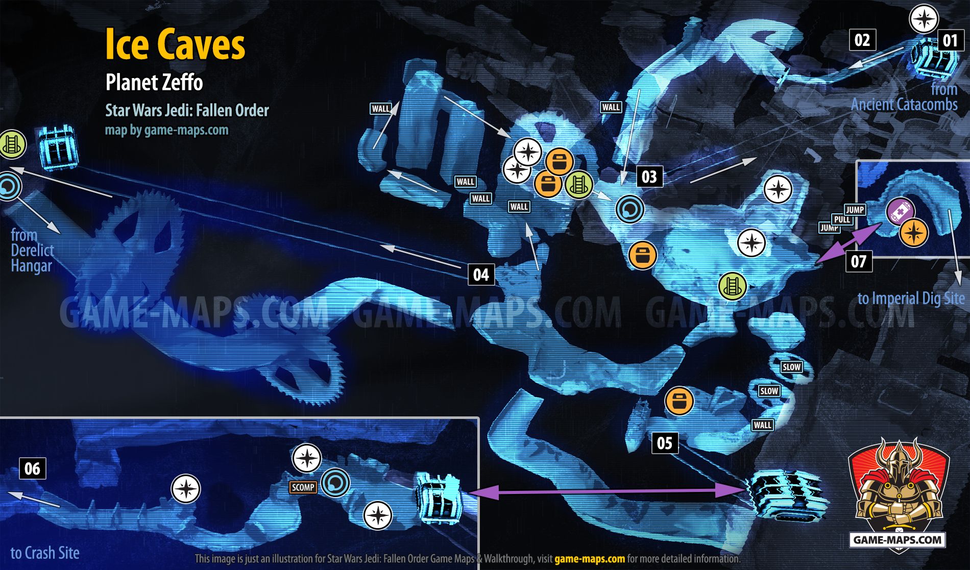 Ice Caves Map, Planet Zeffo for Star Wars Jedi Fallen Order