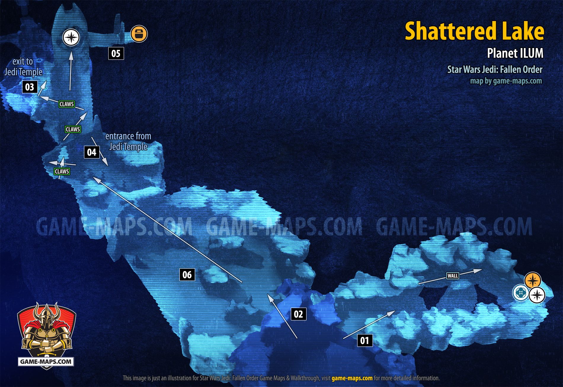 Shattered Lake Map, Planet Ilum for Star Wars Jedi Fallen Order