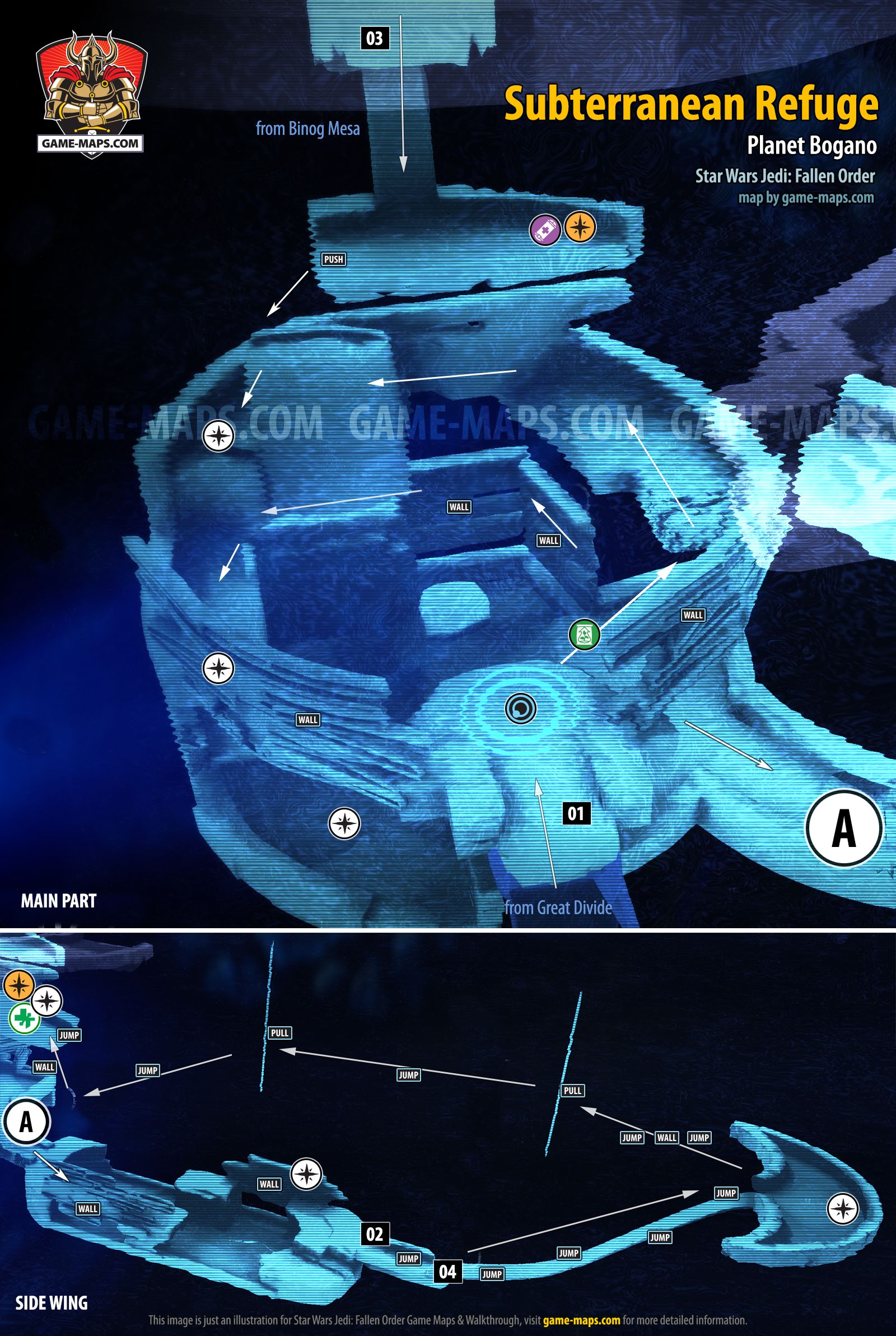 Subterranean Refuge Map, Planet Bogano for Star Wars Jedi Fallen Order