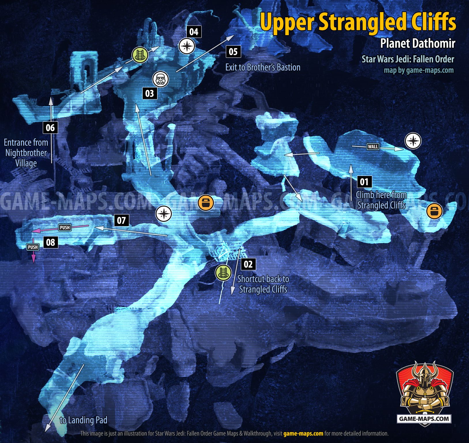 Upper Strangled Cliffs Map, Planet Dathomir for Star Wars Jedi Fallen Order