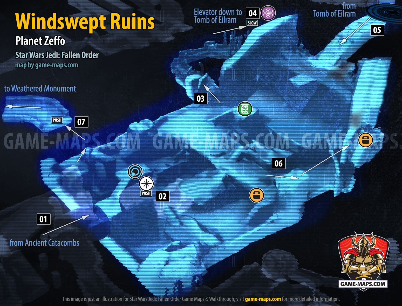 Windswept Ruins Map, Planet Zeffo for Star Wars Jedi Fallen Order