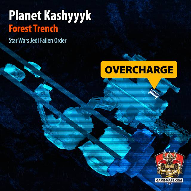 Location Map of Overcharge Droid Upgrade in Jedi Fallen Order Planet Kashyyyk in Forest Trench - Star Wars Jedi: Fallen Order