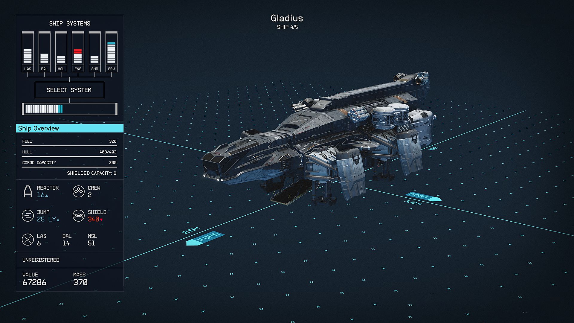 Gladius Starship in Starfield Deimos Staryard - Starfield