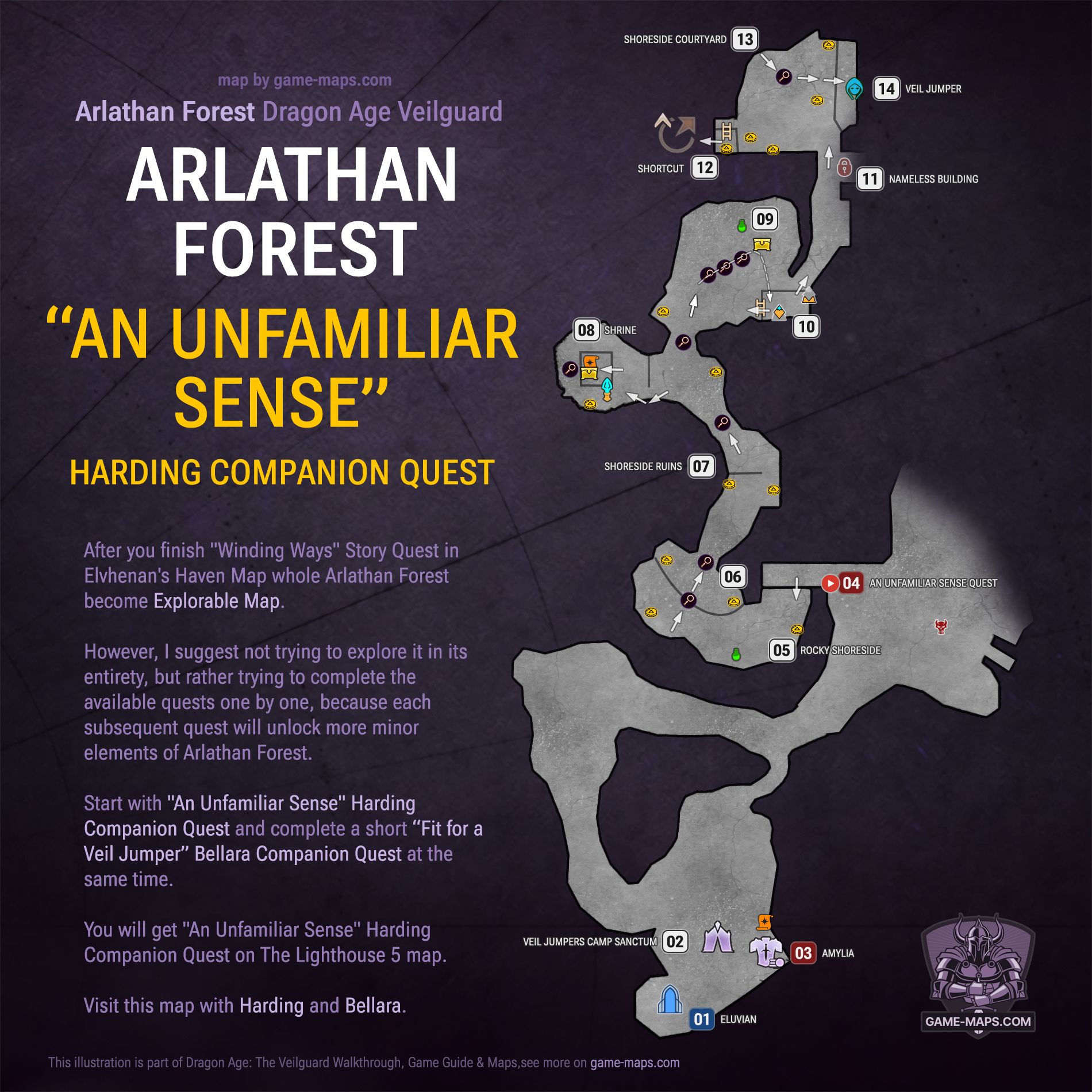 Arlathan Forest 6A - Dragon Age Veilguard Map - An Unfamiliar Sense - Harding Companion Quest - Chapter 6: Arlathan Forest